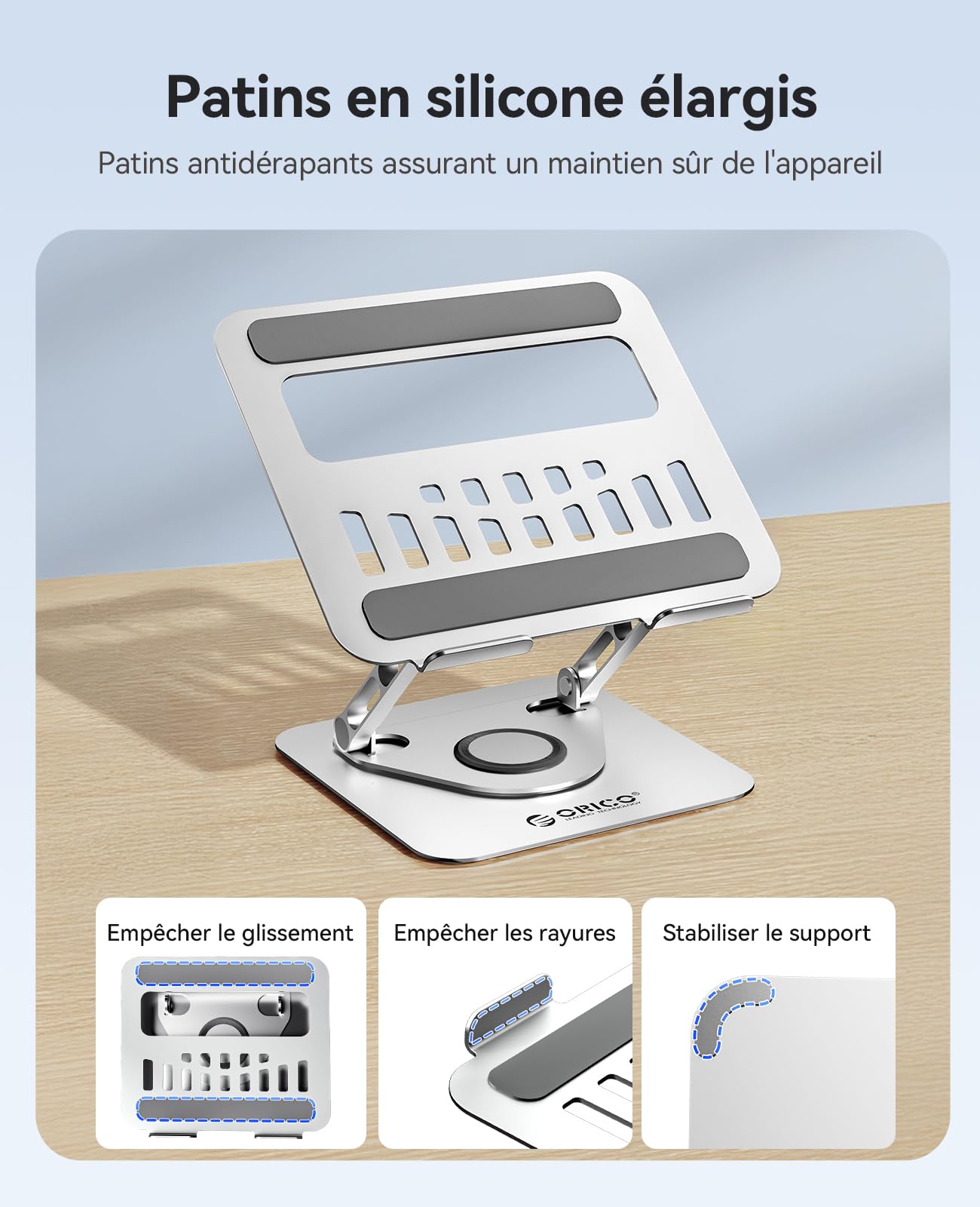 ORICO Support PC Portable Ergonomique Rotatif 360 Réglable Pliable Ventilé pour MacBook Air/Pro Dell XPS HP 10-17,3 Pouces ST12 Argent