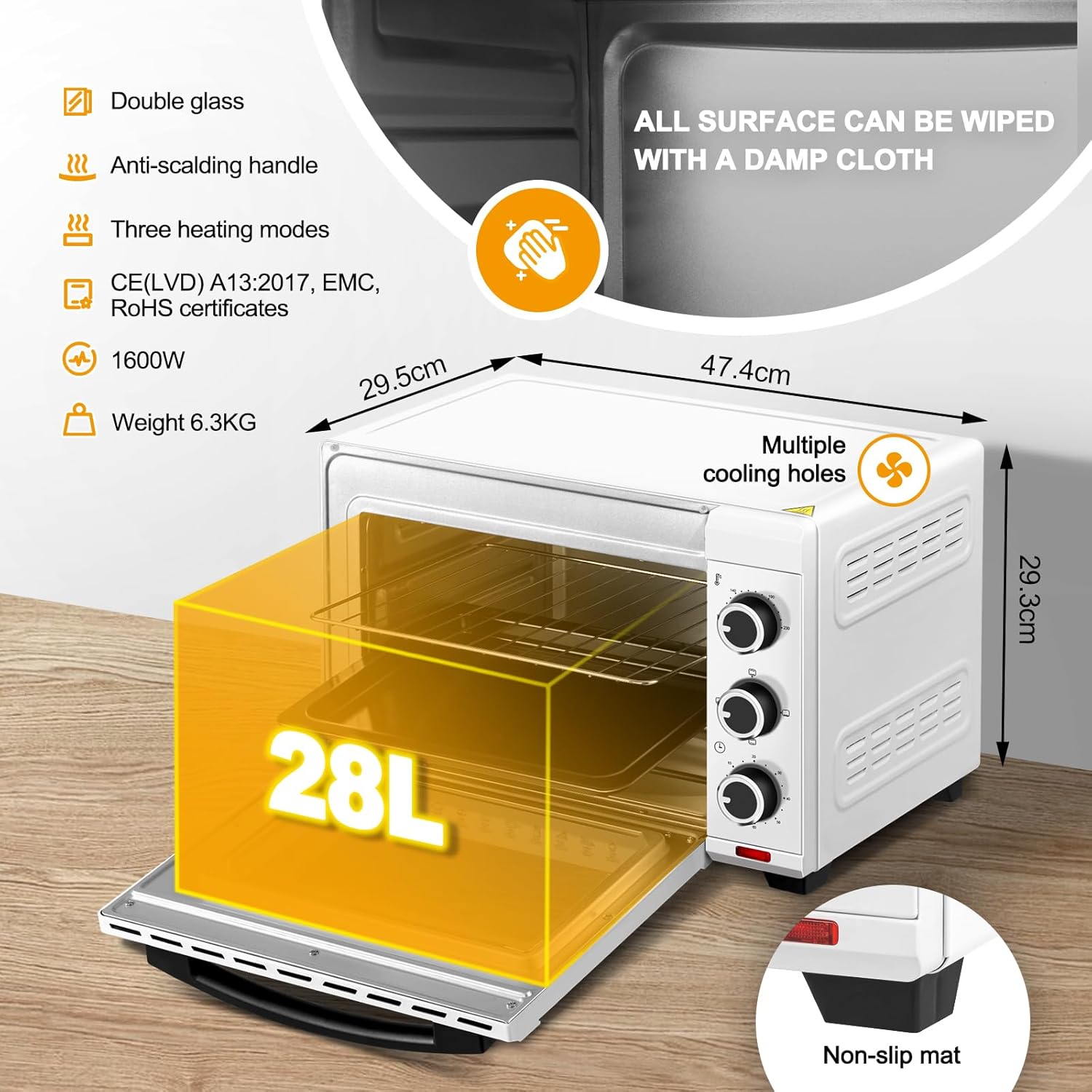 WOLTU Forno Elettrico 28 Litri Forno per Pizza Fornetto Bianco, Potenza 1600 W, Timer 60 e 3 Posizioni di Cottura BF11ws WOLTU Forno Elettrico 28 Litri Forno per Pizza Fornetto Bianco, Potenza 1600 W, Timer 60 e 3 Posizioni di Cottura BF11ws