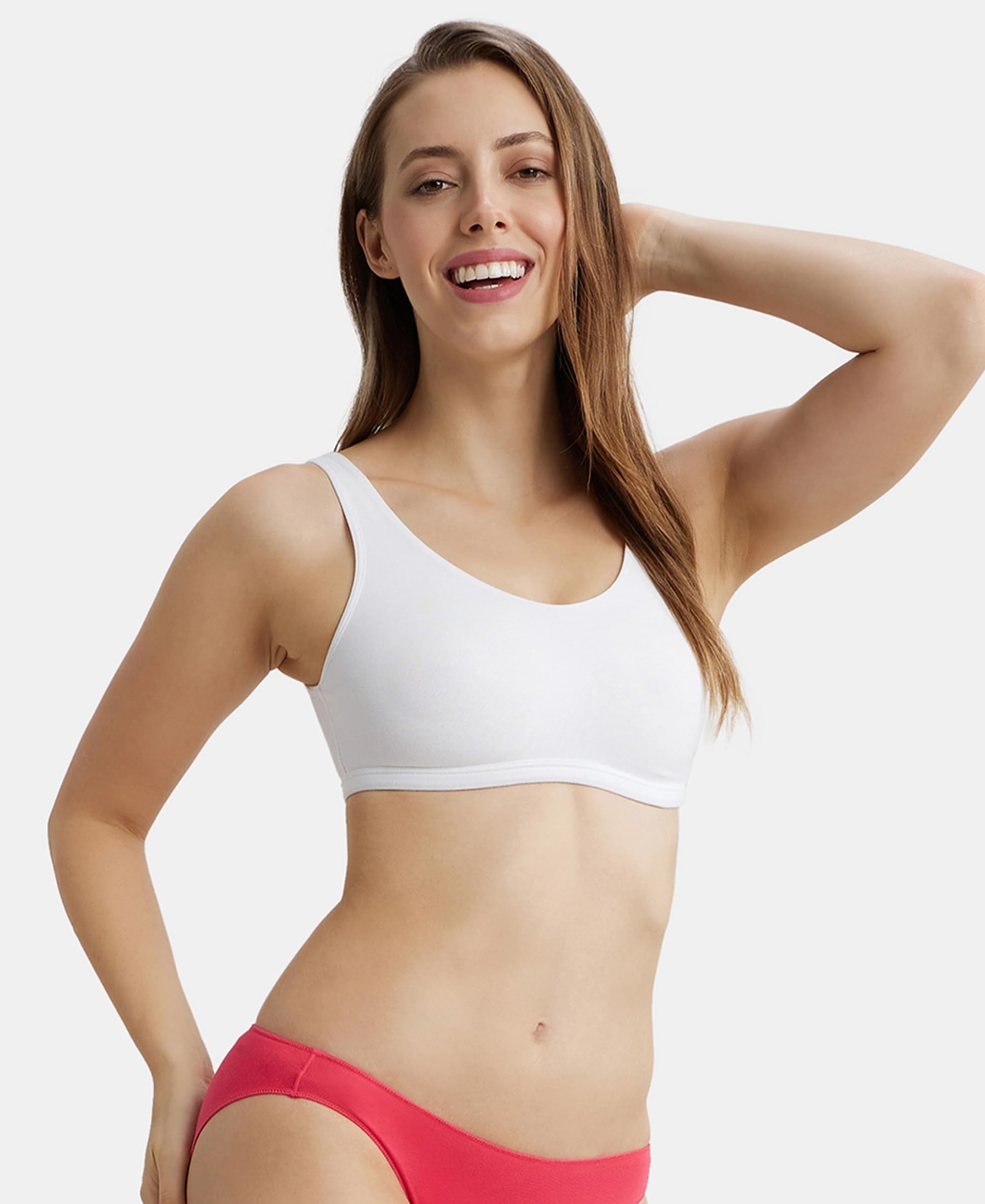Jockey 1550 Women's Super Combed Cotton Elastane Stretch Slip On Crop Top_White_M - Image 6 thumbnail