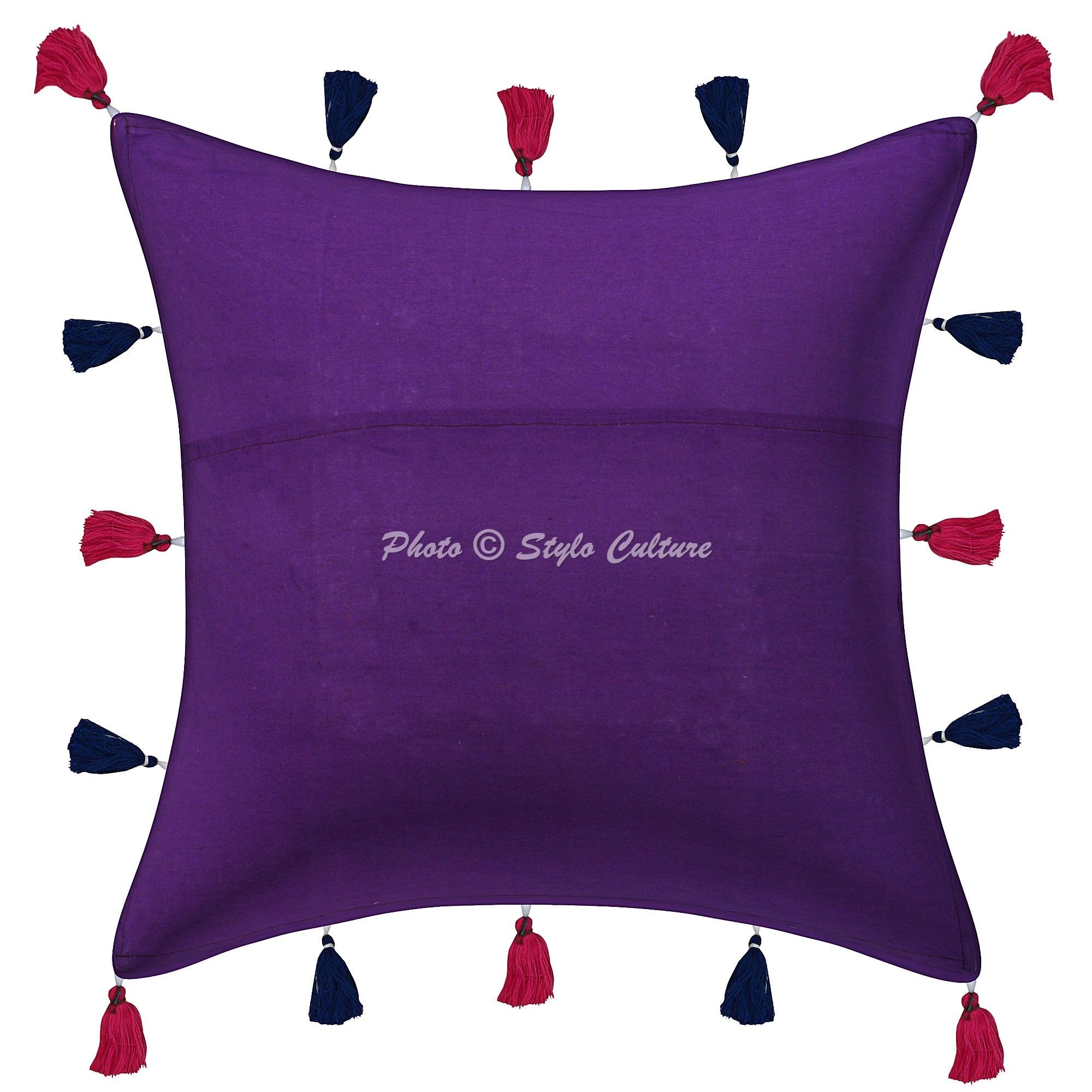 Ethnisch Dekorativ Baumwolle Couch Kissenbezüge 40x40 cm Lila Dekokissen Gesticktes Patchwork Schlafzimmer Sofa Kissen Bezüge Blumen Quadrat Umschlagverschluss Kissenhullen - 4 STK.