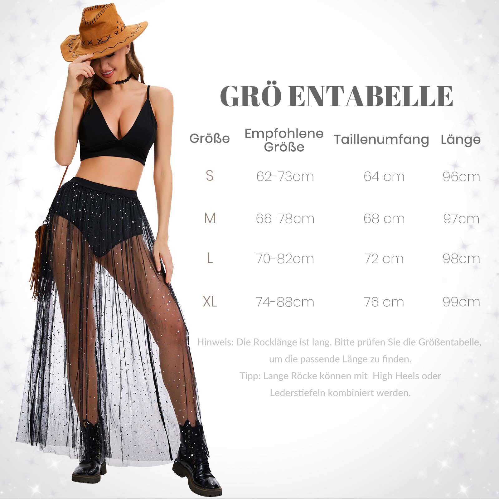 JasGood Damen 2 in 1 Transparent Mesh Rock und Punk Körperkette Gürtel