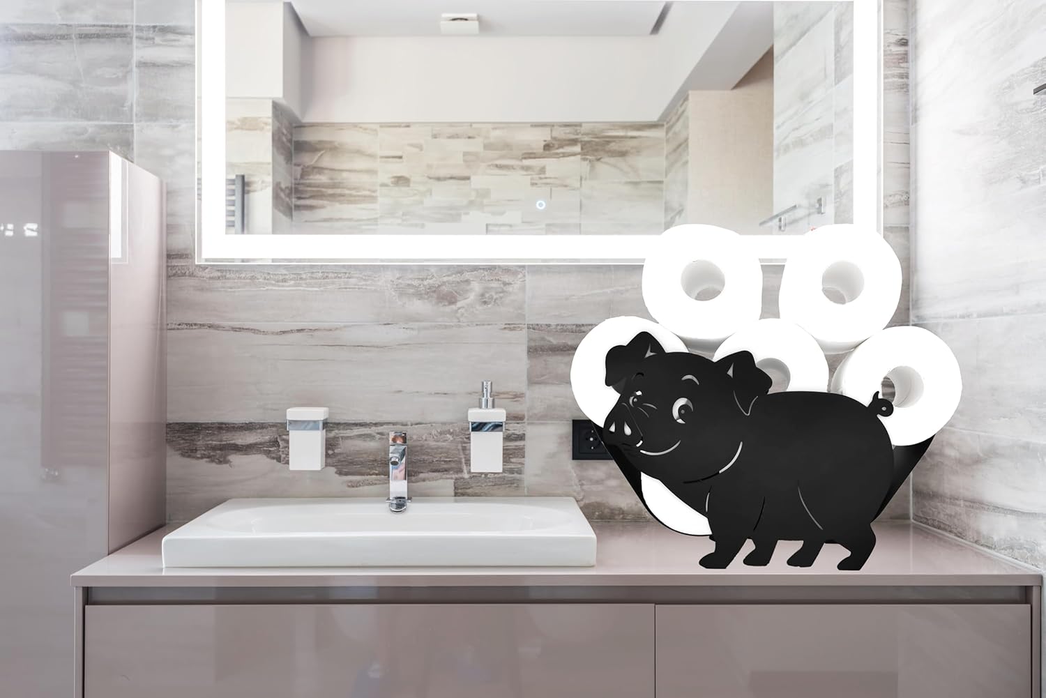 Europe's Pig Paper Towel Holder - Whimsical, Compact, Anti-Corrosion - Ideal Organizer for 8 Toilet Rolls - Perfect for Homes, Condos, and Cabins - Assembly Needed, Premium Quality