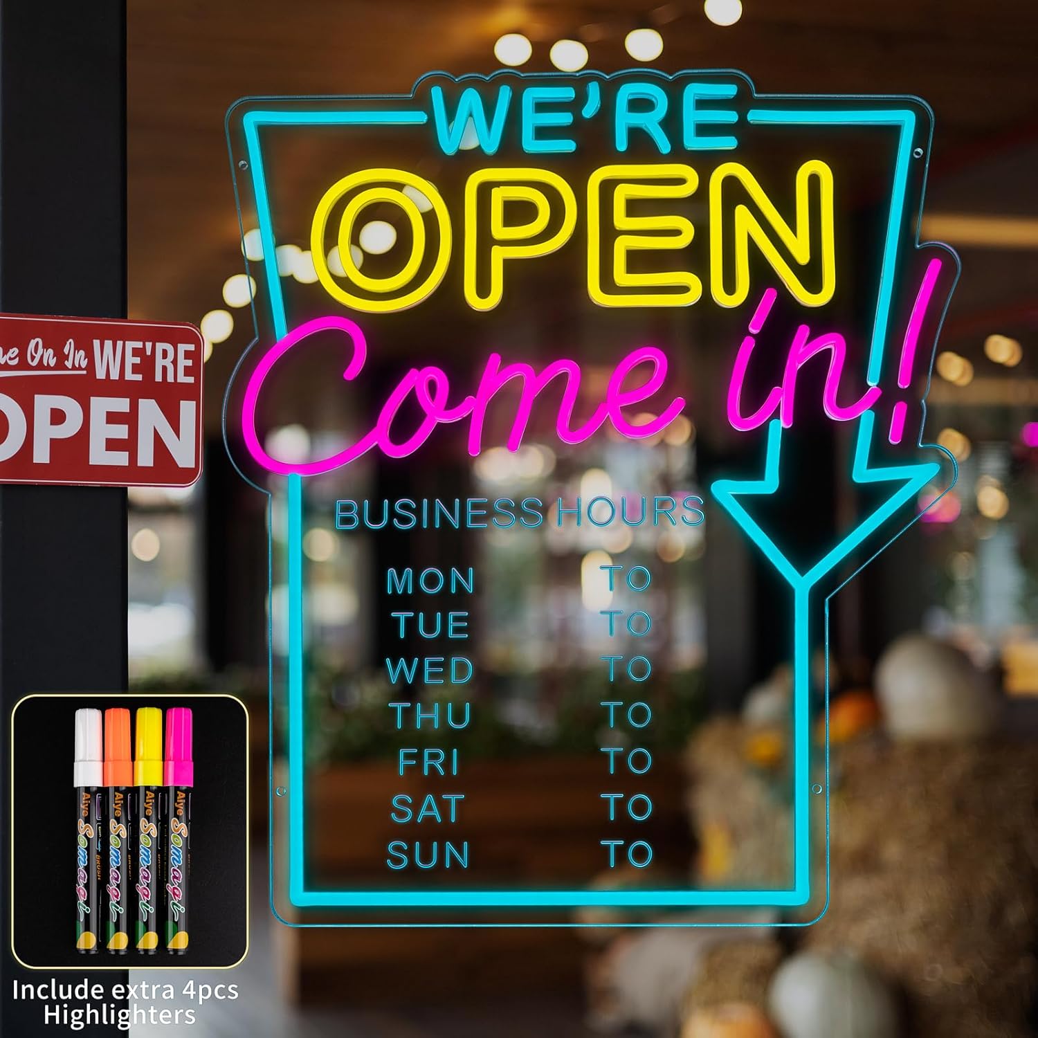 MissAudrey Yes! We Are Open Neon Signs for Business with Cycle Timer, 16.5"*19.4" LED Open Neon Sign for Wall Decor, USB Power with Business Hours Lights Up Sign for Bar Coffee Shop Restaurant Club