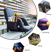 Vista 7 de Blufree Asiento de estadio con calefacción extra ancho, silla plegable portátil, 6 posiciones reclinables, soporte de respaldo y brazo, cojín grueso