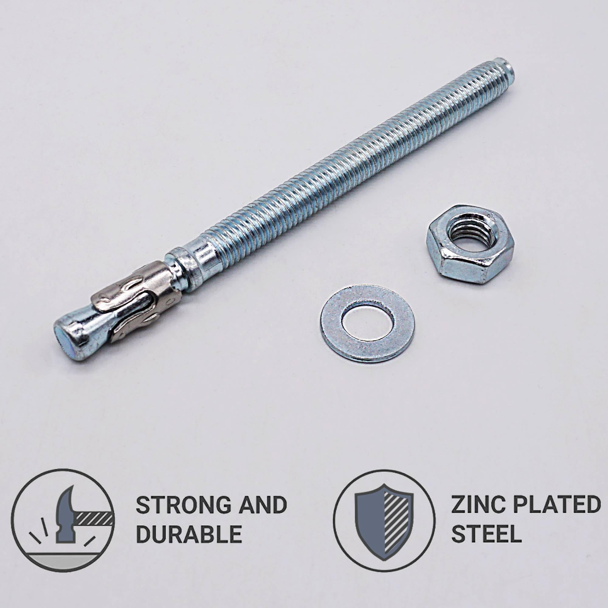 SKIR'CO (10 pcs) Zinc Plated Wedge Anchors M10 x 130 mm, Metal Dowels, Anchor Bolt, Masonry Anchors, Concrete Anchor - Image 3