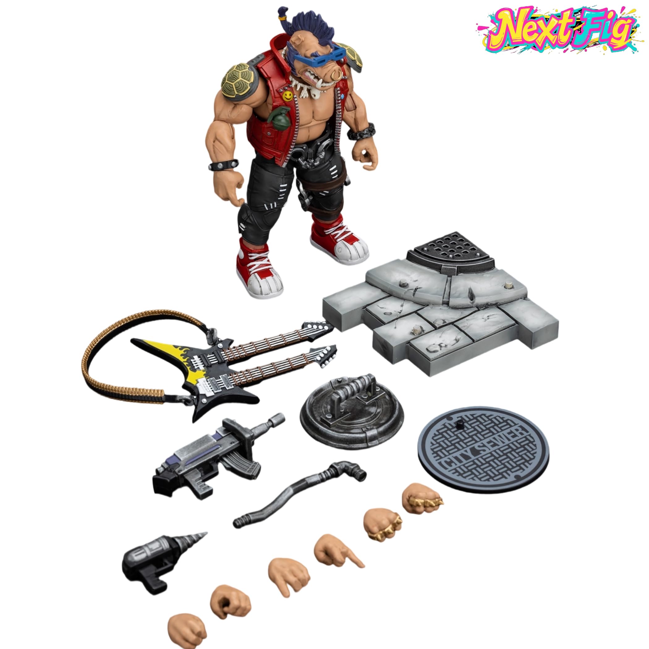 JOYTOY TMNT-Beebop Figurine d'action Beebop 1/18 Armes détachables Joints articulés 11,4 cm Modèle de collection Cadeau d'anniversaire Collectionneurs de films