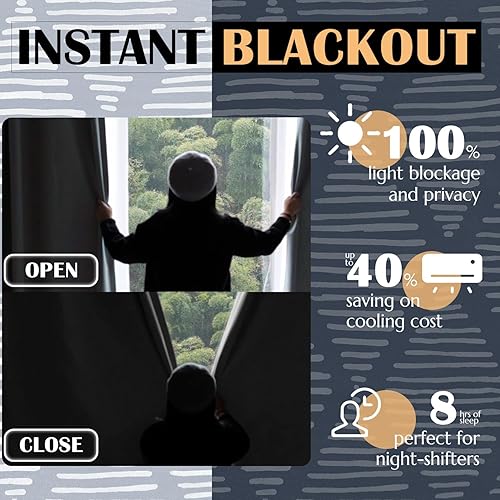 Miniatura 3 de jinchan Cortinas 100% opacas de 84 pulgadas de largo, cortinas estampadas geométricas azules, patrón de aislamiento térmico, cortinas modernas con