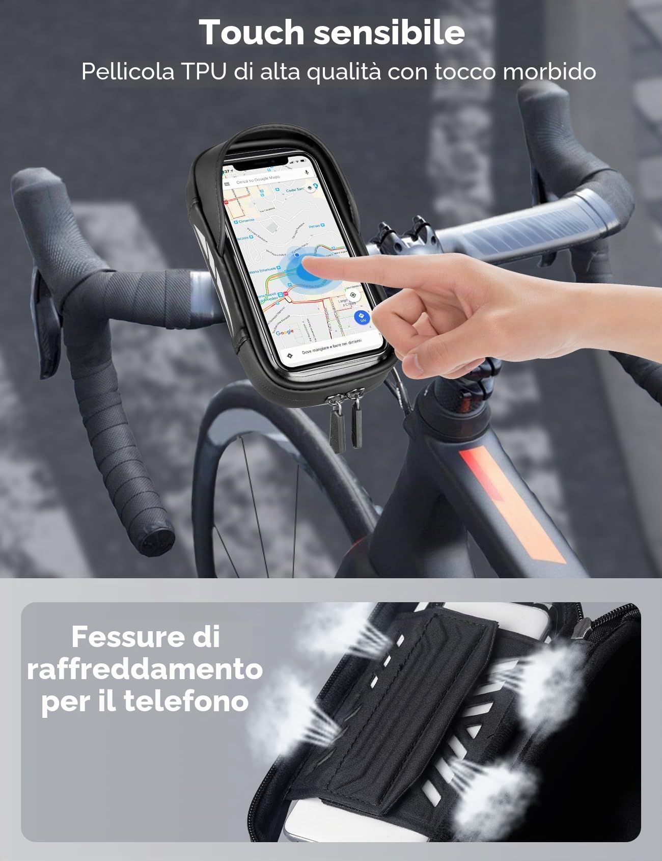 Vitalismo Borsa da Manubrio Bici, Porta Cellulare Bici Moto Impermeabile con Parapioggia Porta Telefono Bici MTB Monopattino Rotazione 360 Touch Screen, Borsa Bici per Telefono Sotto i 7 Pollici