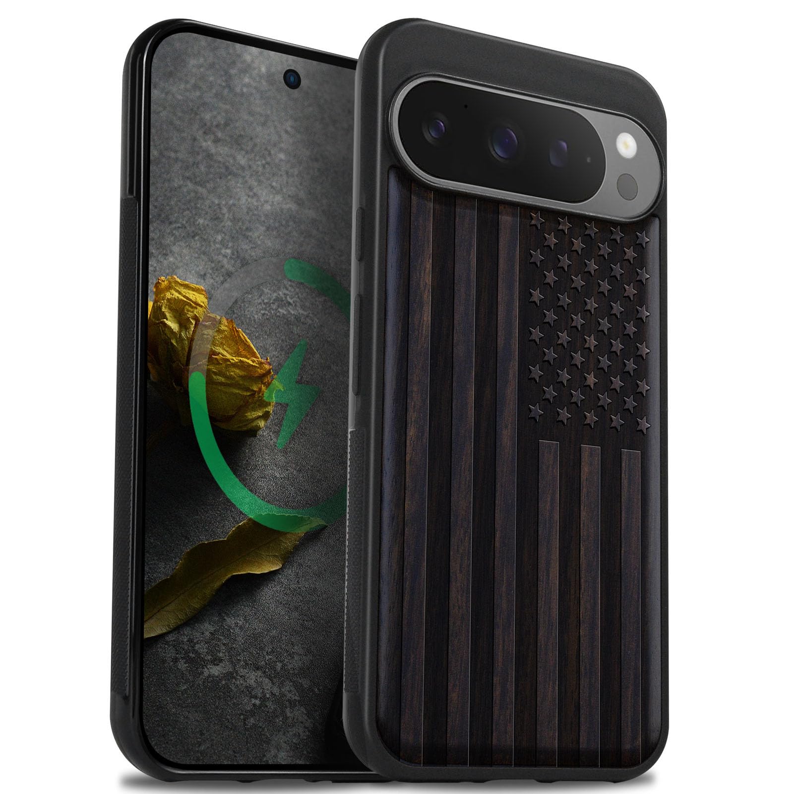 Carveit Magnetic Wooden Case for Google Pixel 9 Pro XL Case, Wood Artisan Engraved & Soft TPU Shockproof Cover, Compatible with MagSafe Wireless