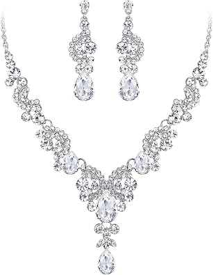 EVER FAITH Austrian Crystal Floral Wave Drop Bridal Jewelry Set for Women