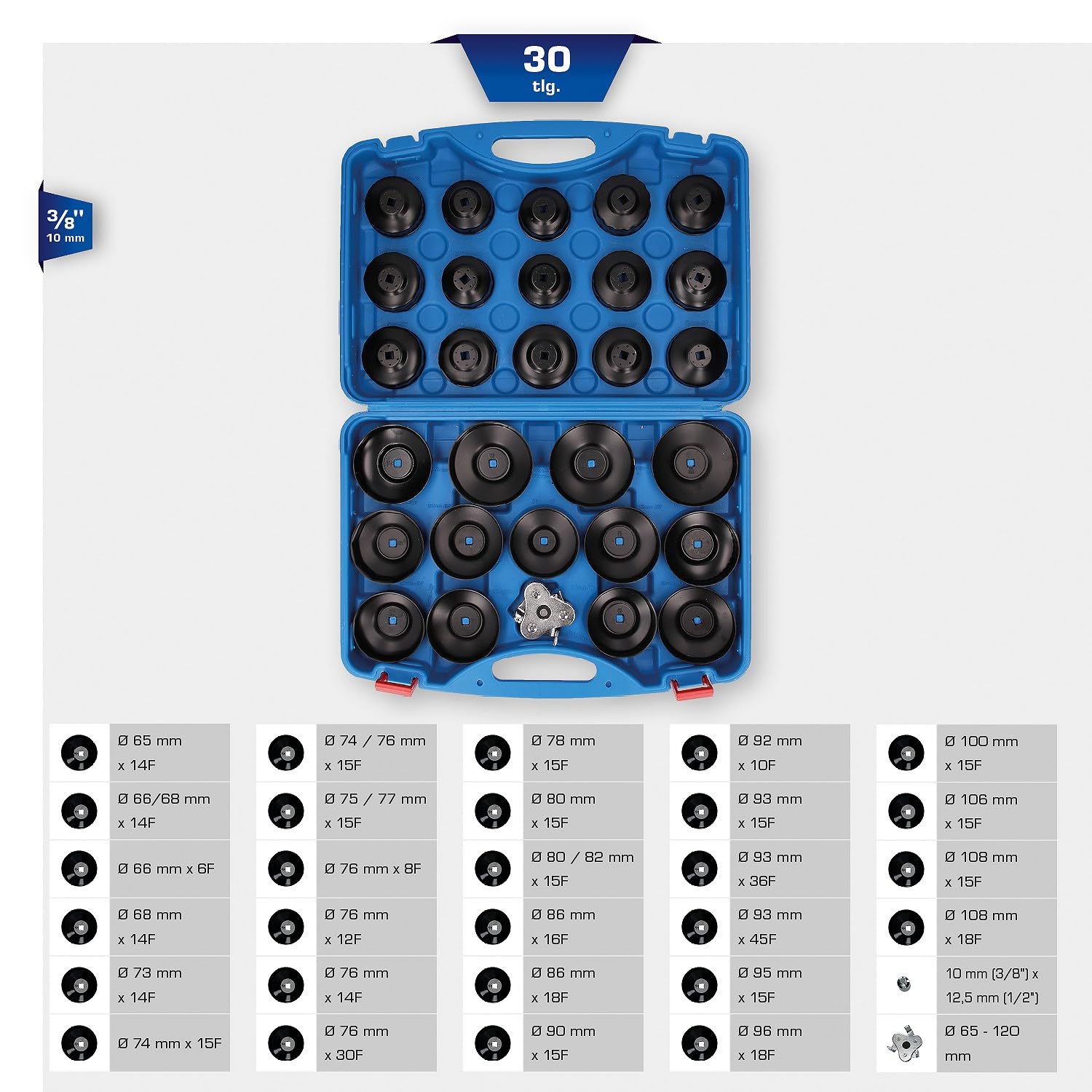 BRILLIANT TOOLS BT711050 Juego de llaves para filtros de aceite, 30 pzs [Powered by KS TOOLS]