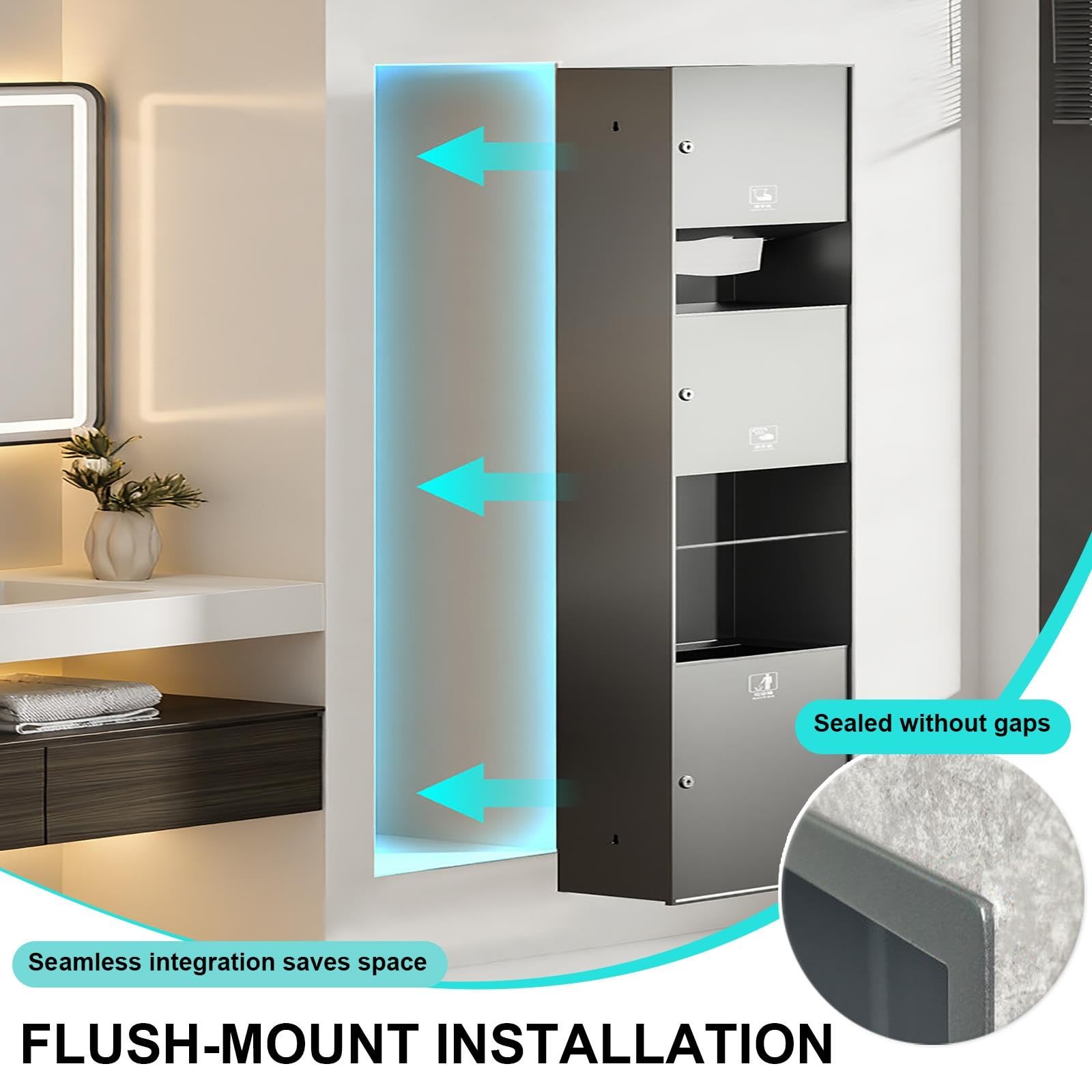 Niche Encastrée en Acier Inoxydable pour Papier Toilette, Rangement Mural