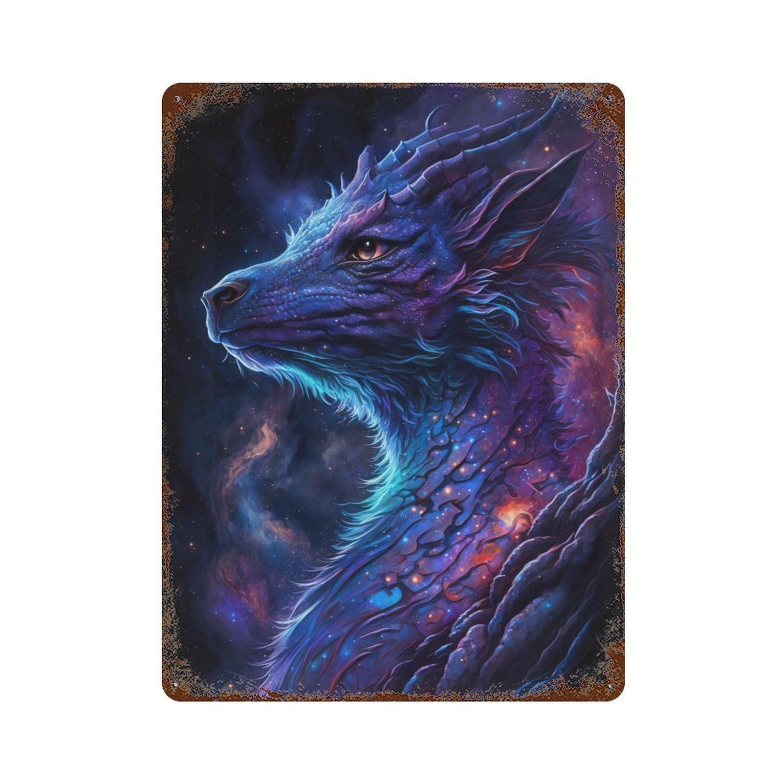Galactic Dragon Portrait -1 Weathered Tin Sign 15.7"x11.8", Rustic Home Decor for Office, Studio And Wall Decor