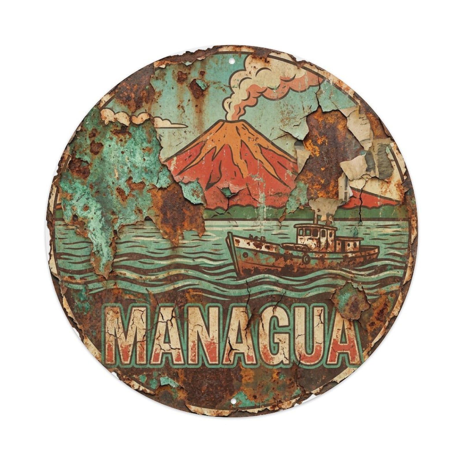 Vintage Travel Nicaragua Managua Metal Tin Sign
