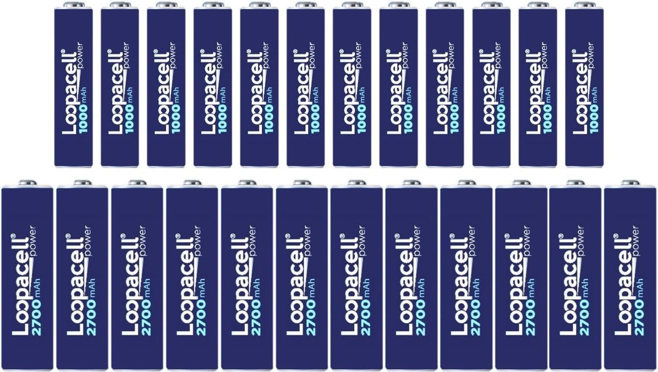 LOOPACELL 12 Rechargeable AA and 12 AAA NiMH Batteries