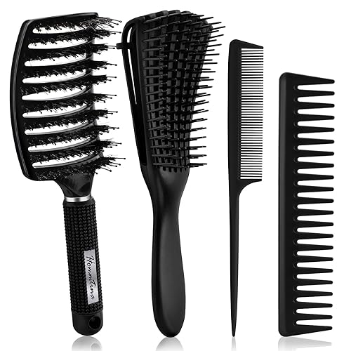 Miniatura 1 de Hommtina Paquete de 4 cepillos desenredantes para cabello rizado que brilla y hace que el cabello sea suave, cepillo desenredante de cerdas de