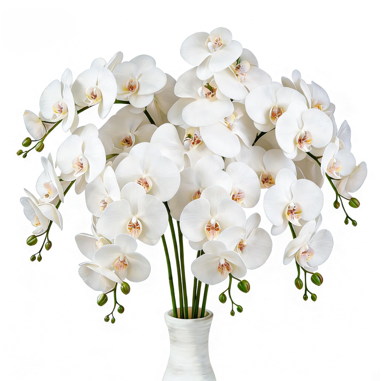Bacucine 38 Zoll Künstliche Phalaenopsis Blumen 6pcs Orchideenstängel Künstliche Blumen Phalaenopsis Zweige Echte Berührung Orchideen für Hochzeit Home Office Dekor (Weiß)