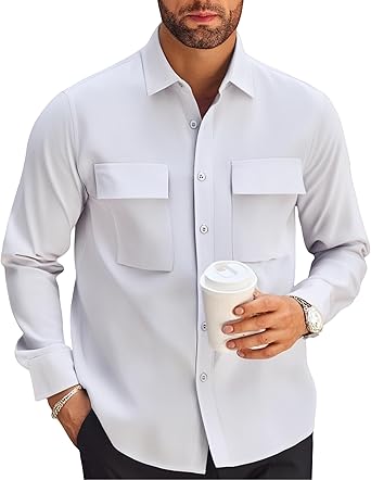 Alex Vando Mens Button Down Shirts Two Pockets Long Sleeve Casual Dress Shirt for Men