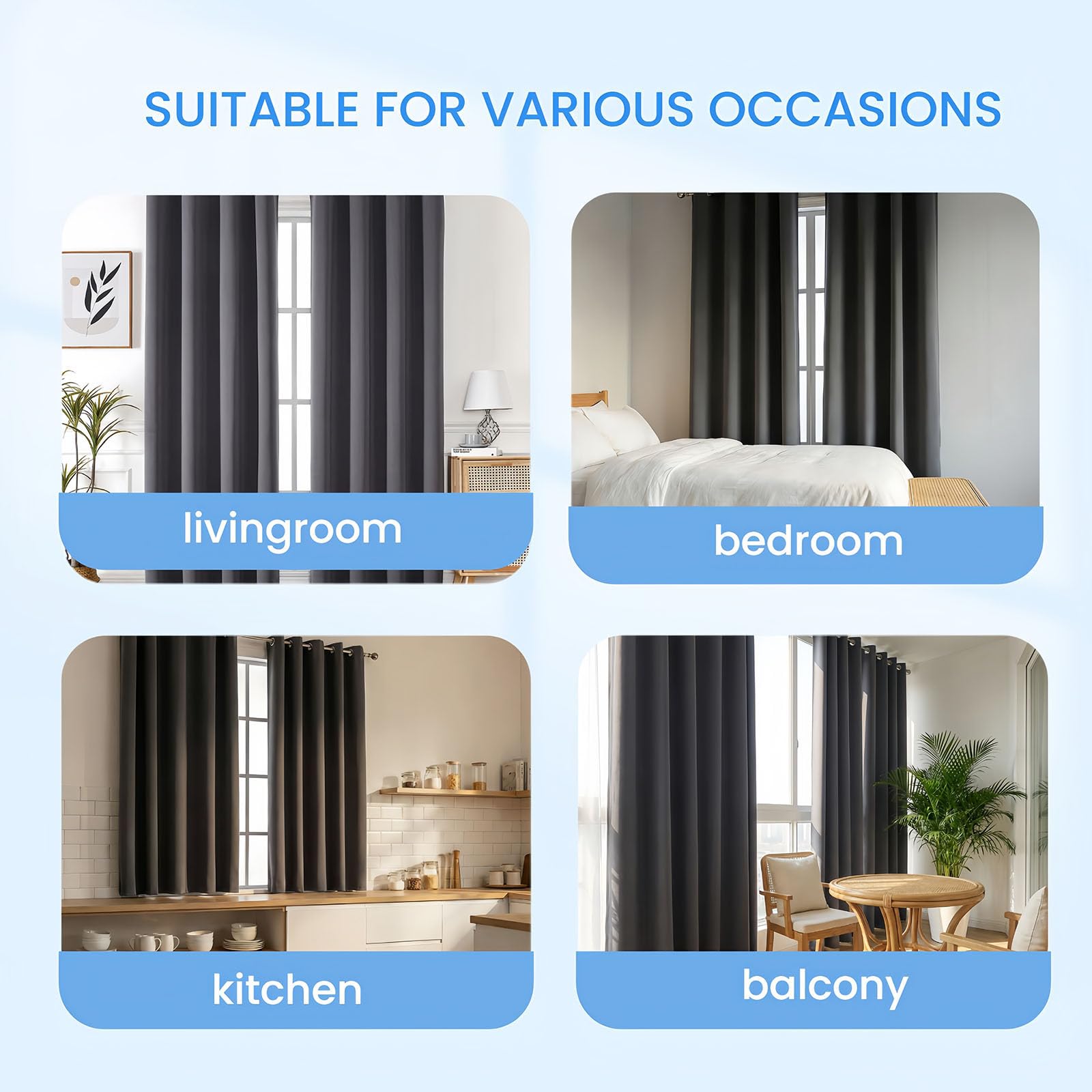 Cortinas Blackout Termicas Aislantes 140 x 210 cm Pesada Antiviento Aislante Fuerte y Suave Anticalor UV Blackout Termicas Aislantes Opacas Cortinas para Salon, Gris Oscuro
