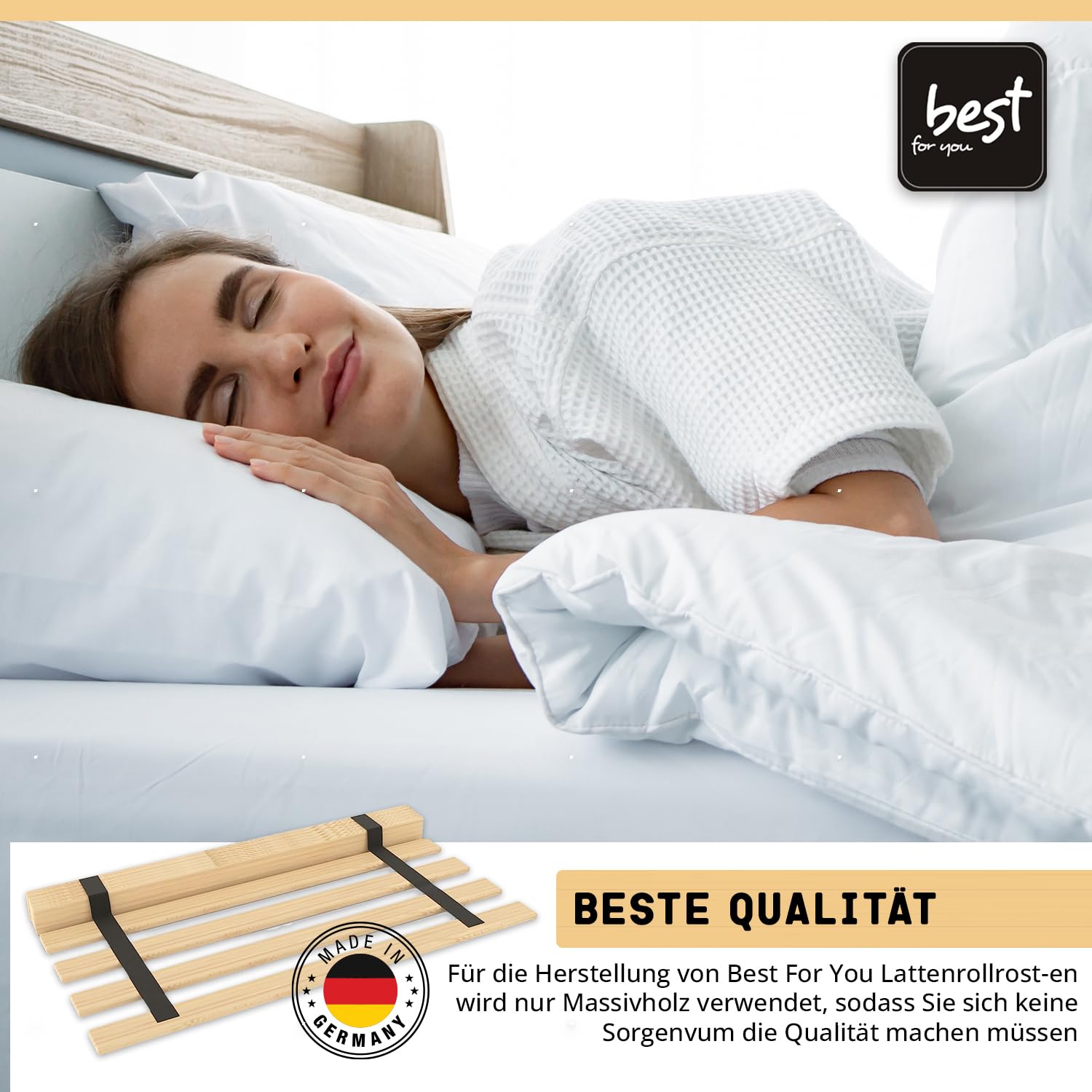 Best For You Rollrost aus 15 oder 20 massiven stabilen Holzlatten Geeignet für alle Matratzen - in viele Größen 60x120 cm - 140x200 cm (90x200-10 Latten)