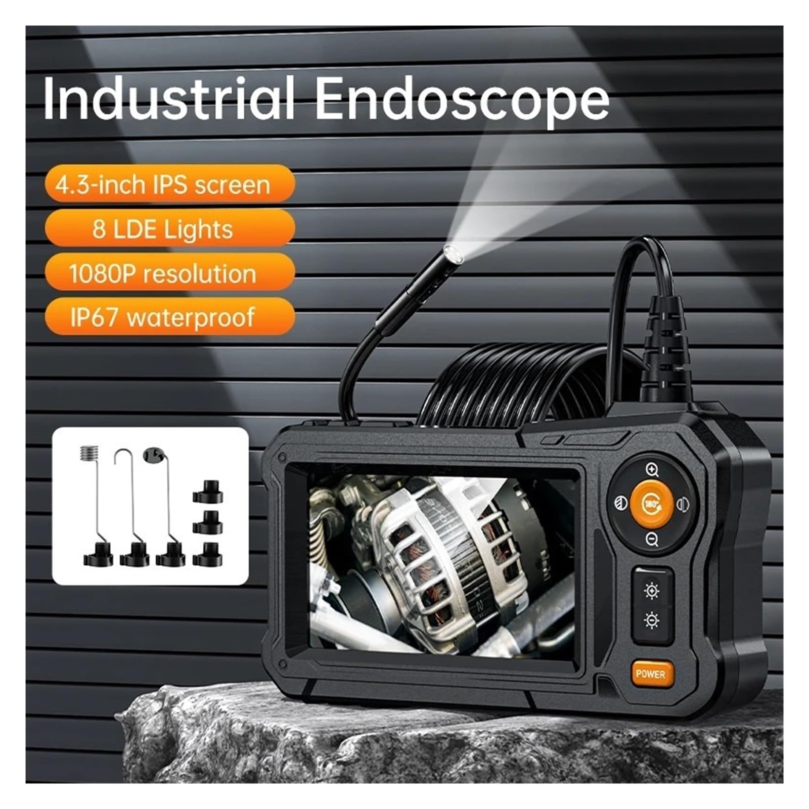 Endoscopio, Pantalla Industrial Boroscopio Cámara IP67 Impermeable Alcantarillado Endoscopio Cable semirrígido Alcance del Orificio(5m)