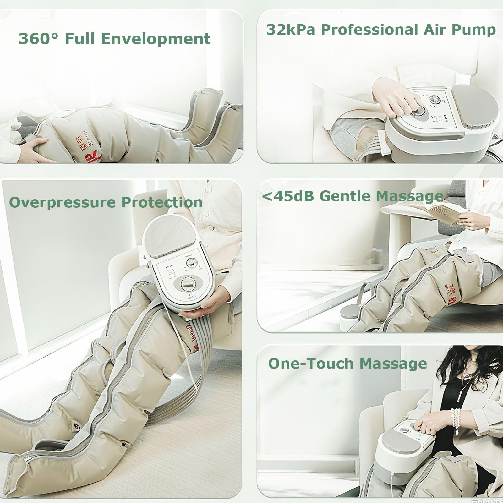 Botas De Presoterapia 6 Cámaras - Masajeador De Pies Y Piernas, Presoterapia Para Casa Abdomen Y Piernas, Drenaje Linfático Y Circulación Mejorada