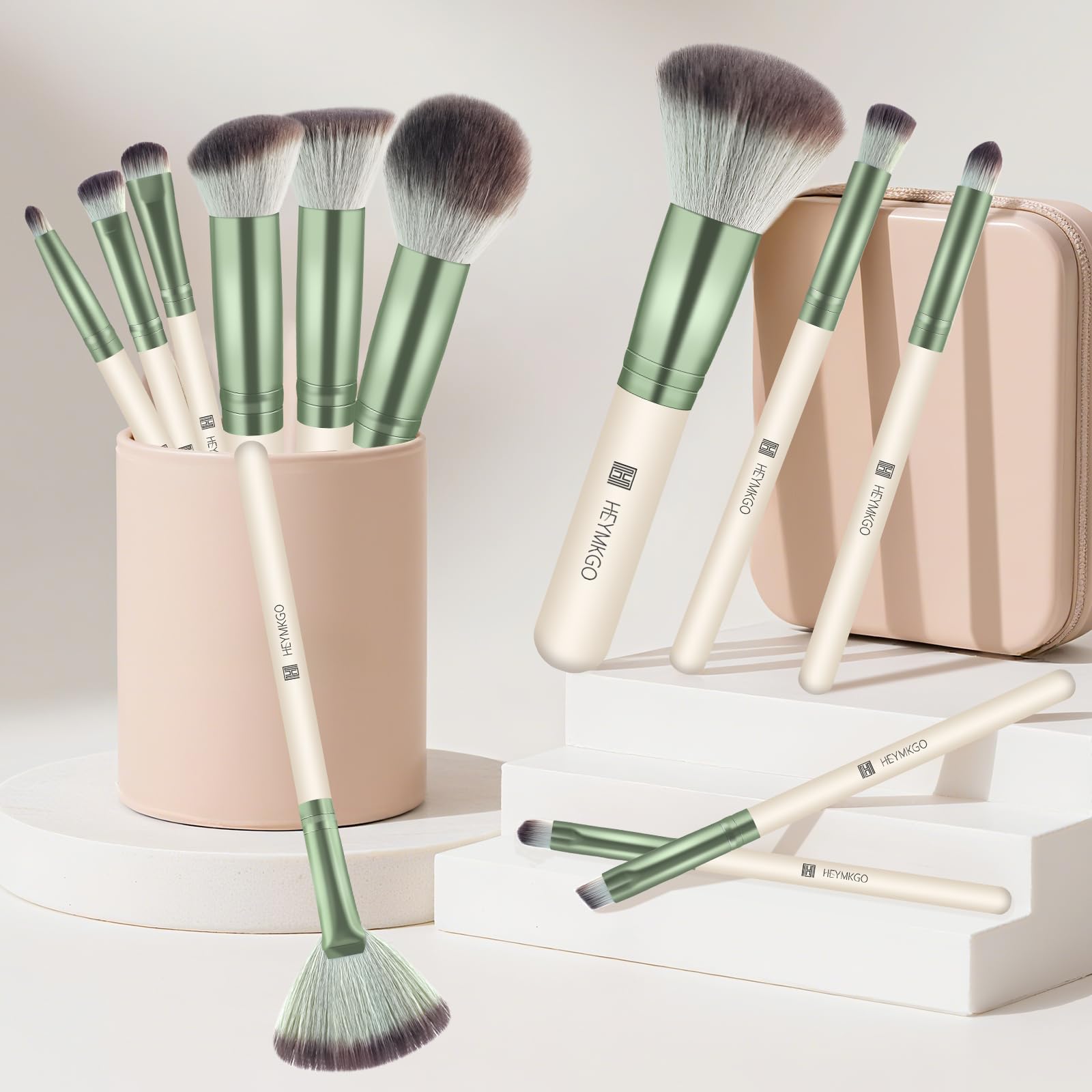 HEYMKGO Set Pennelli Make Up 12 Pezzi Diversity Pennelli Trucco Premium Setole Sintetiche Fondotinta In Polvere Correttori Fard Blending Rossetto Ombretto Sopracciglia Illuminante Pennello Trucco