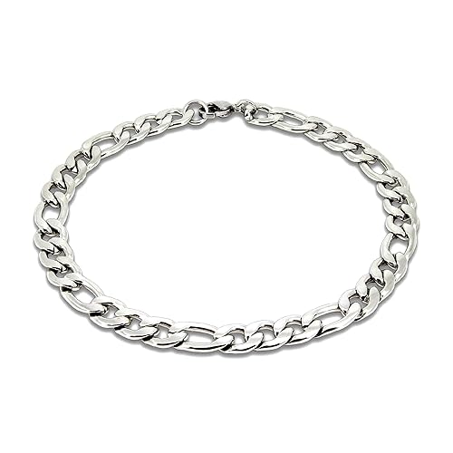 Baronyka Handmade Figaro Chain Bracelet for Men, Stainless Steel Link Cain Bracelet, 8" with Lobster Clasp, Waterproof Chain Link Bracelet (Silver)