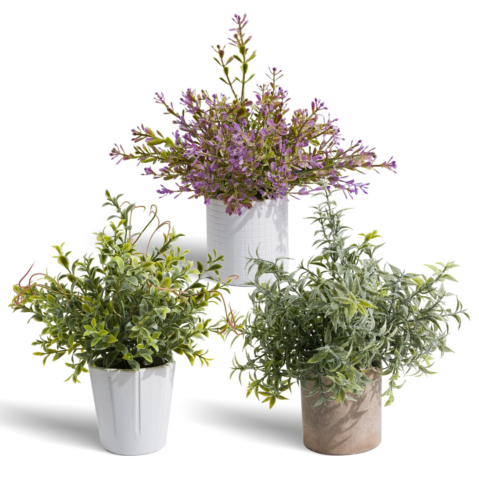 HEYO-YEPY Lot De 3 Plantes Artificielles Mignonnes Pour Femme Et Homme, Décoration Esthétique Pour Bureau Et Maison, Petites Plantes Artificielles En Pot Pour Décoration Intérieure, Pots Blancs Et
