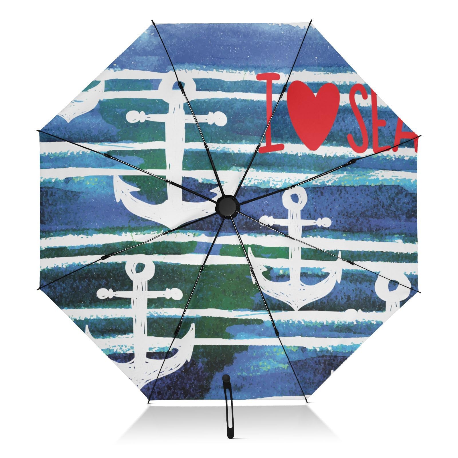 FFYHOFolding Inverted Umbrella Anchor Marine Summer Portable Windproof Umbrellas for Rain & Sun Easy Automatic Open & Close Travel Umbrella for Men Women