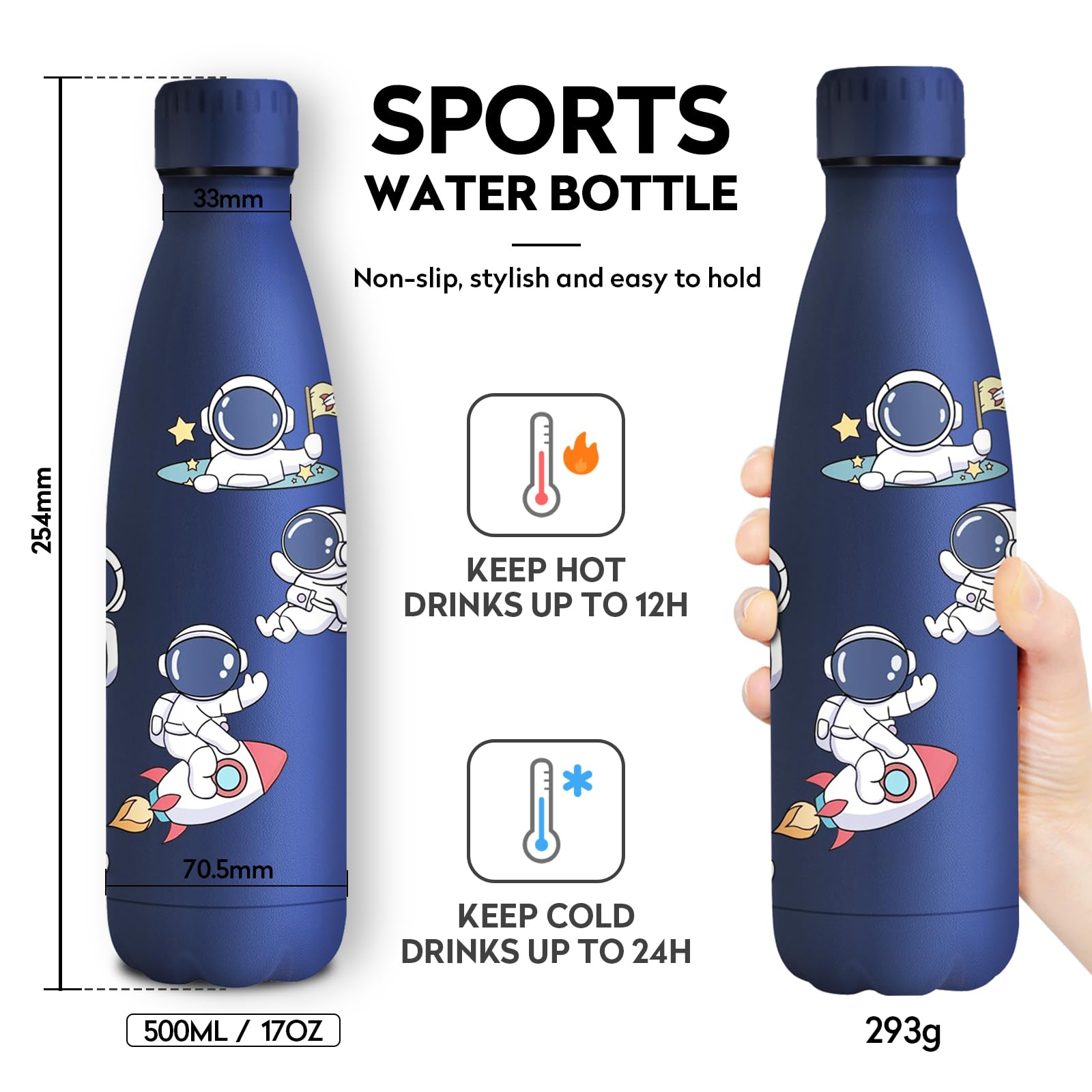 Bottiglia Termica 500ml, a Prova di Perdite, Personalizzata, senza BPA, Doppia Parete, Bottiglia Termica per Ragazzi, Ragazze, Palestra, Outdoor - 4