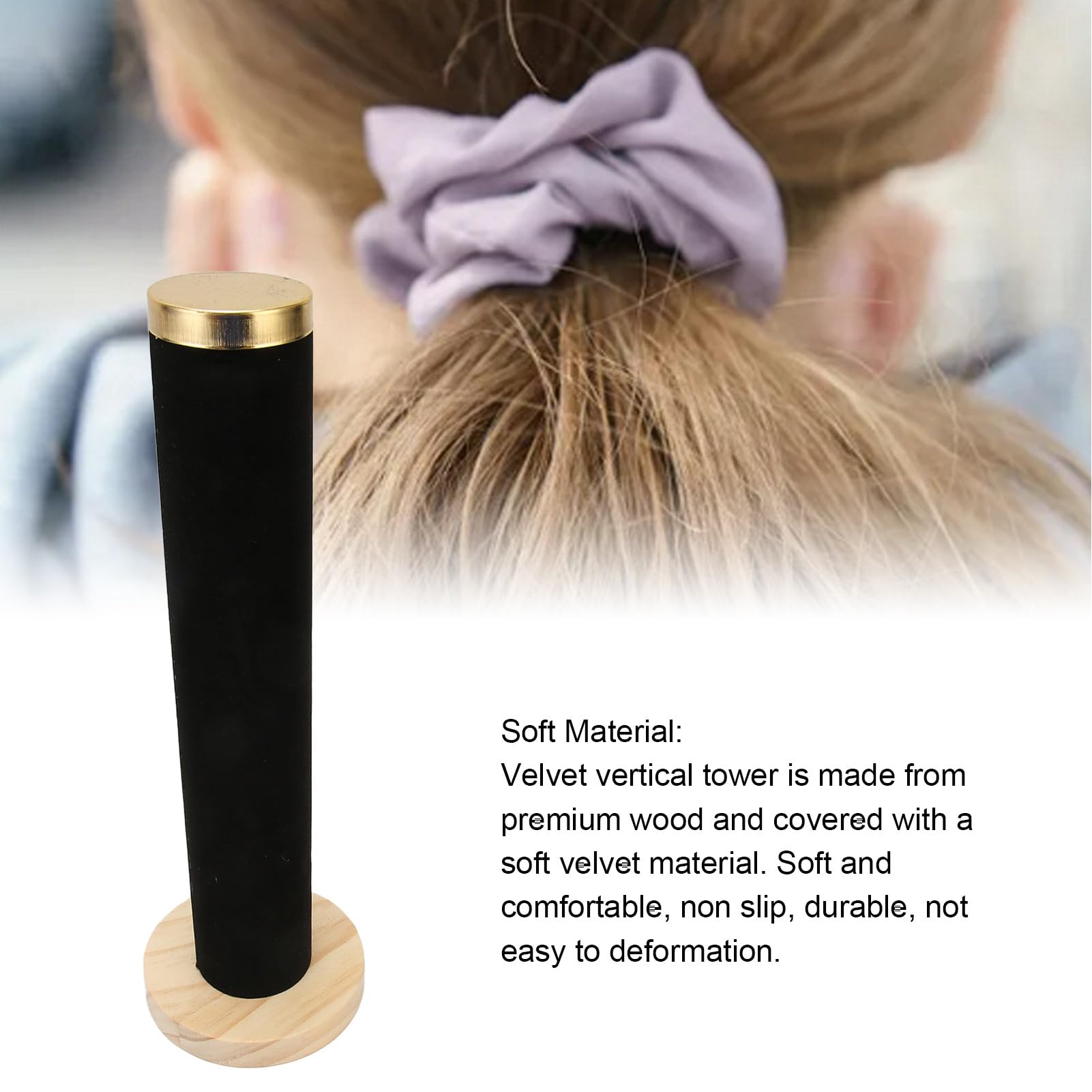 Tissting Black Velvet Vertical Tower Jewelry Bracelet Display Stand Watch Bangle T Bar Display Holder for Headbands, Ties, Bracelets,for Bathroom, Bedroom Vanity