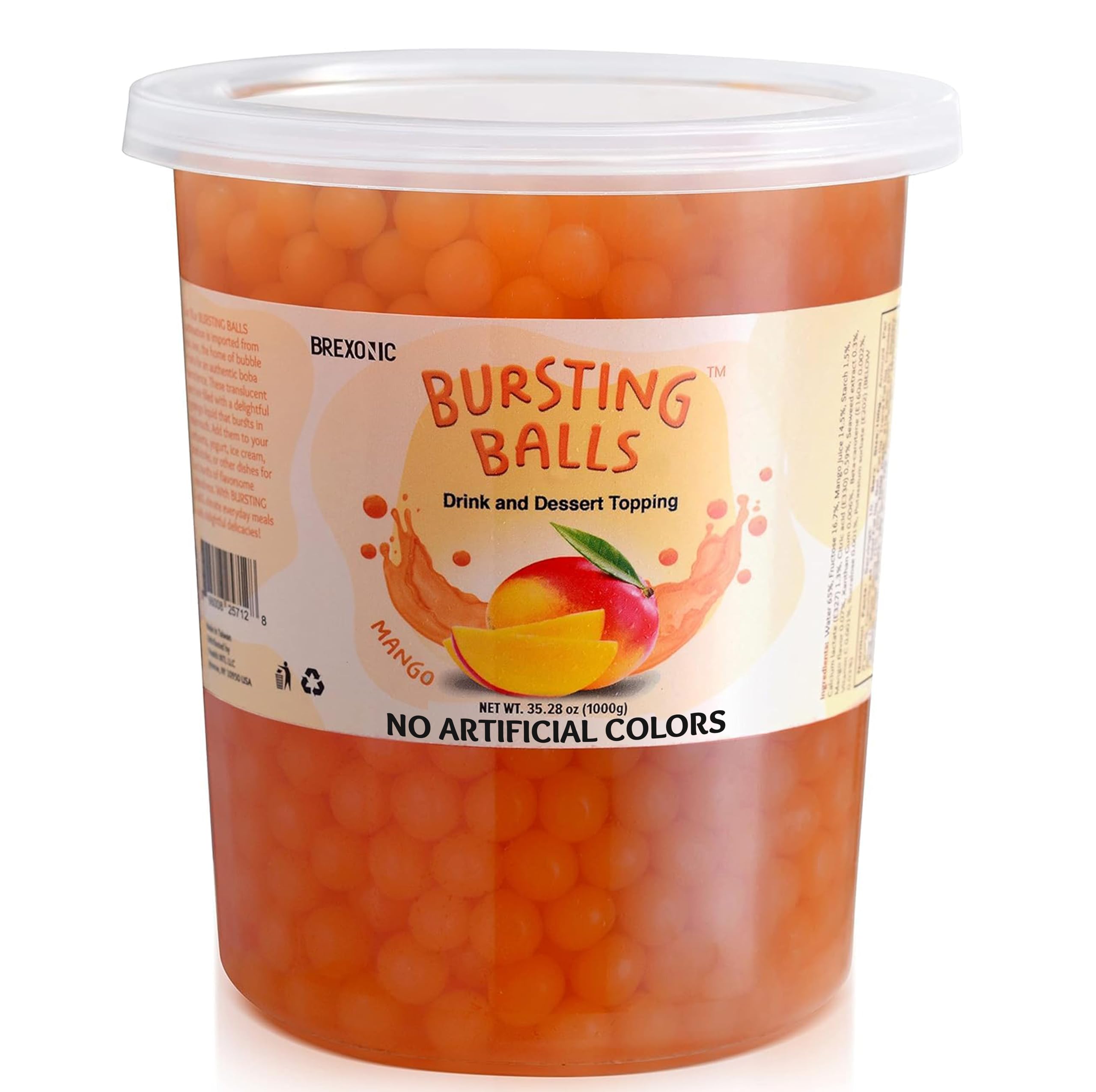 BREXONIC Burst Tea Balls, Beverage and Dessert Topping, Strawberry Flavor, Mango, Blueberry, Passion Fruit, Bubble Tea, Tapioca Pearls (Mango, 2 Pound, 1 Pack)