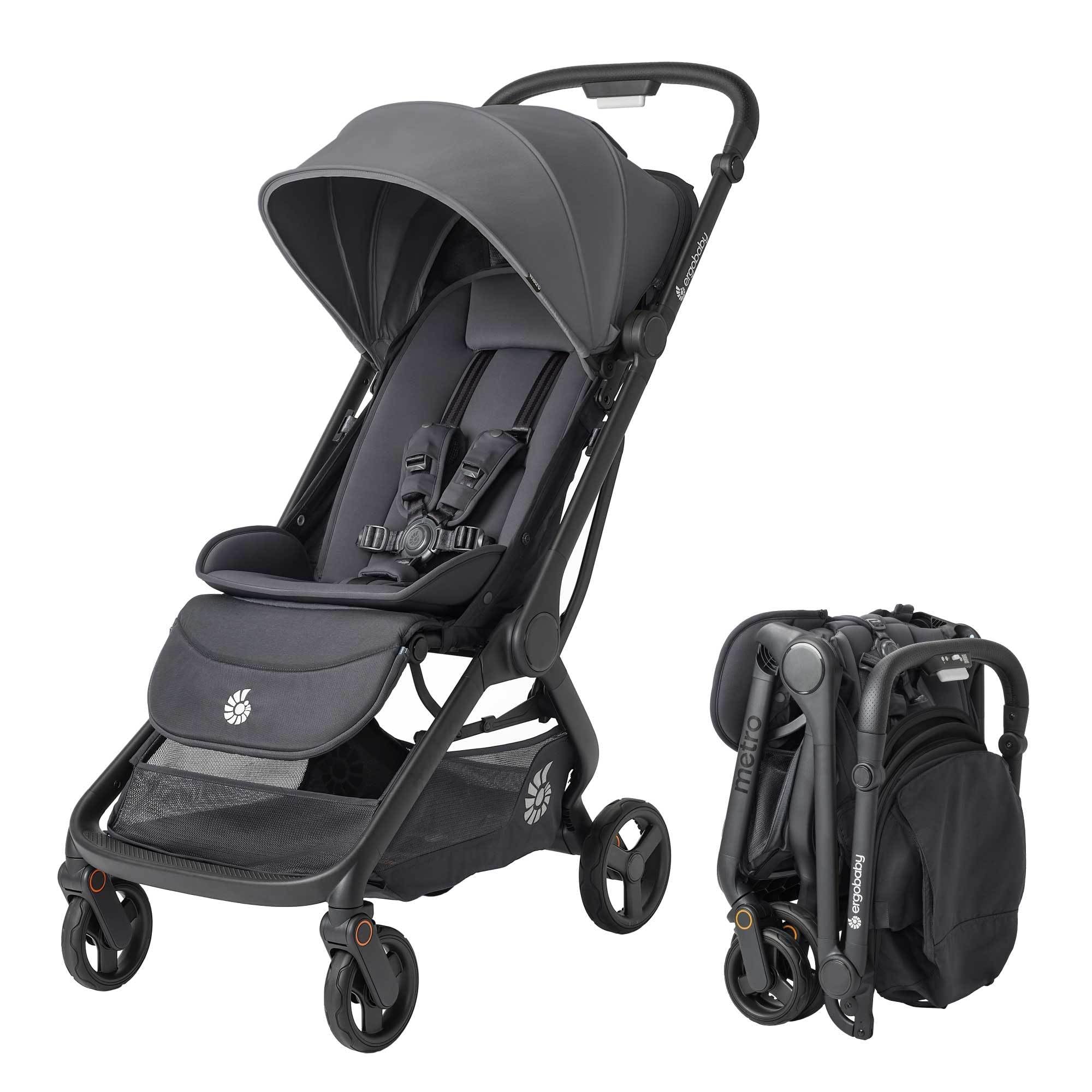 Silla de paseo Ergobaby Metro 3 con función reclinable, apta desde el nacimiento hasta los 22 kg (0-4 años), Plegable, compatible con silla de coche, con asiento ergonómico, Graphite Grey
