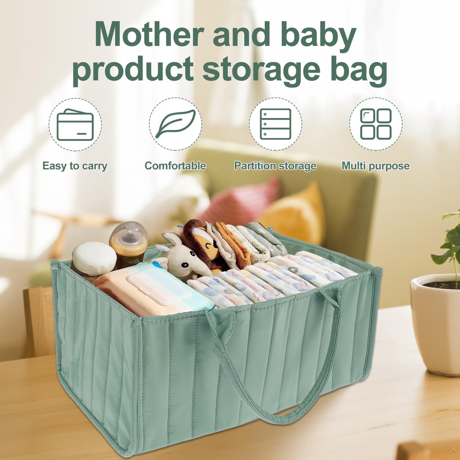 Baby Diaper Caddy Organizer, Soft Polyester Nursery Storage Basket with Handle, Baby Diaper Caddy Basket, Hangable Baby Caddy Organizer, Baby Shower Basket, Newborn Essentials for Car Travel Home,