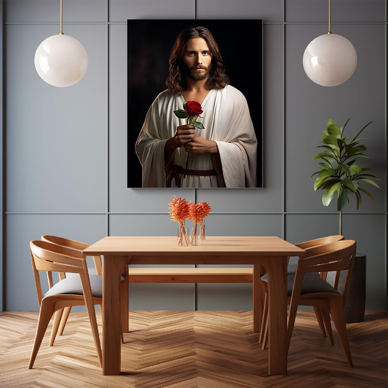 WIKEO Sztuka ścienna płótno malarstwo Jezus obraz portret Jezusa salon dom religia ściana malarstwo dekoracyjne Jezus Bóg obraz plakat (czarny 8-40 x 60 cm oprawiony