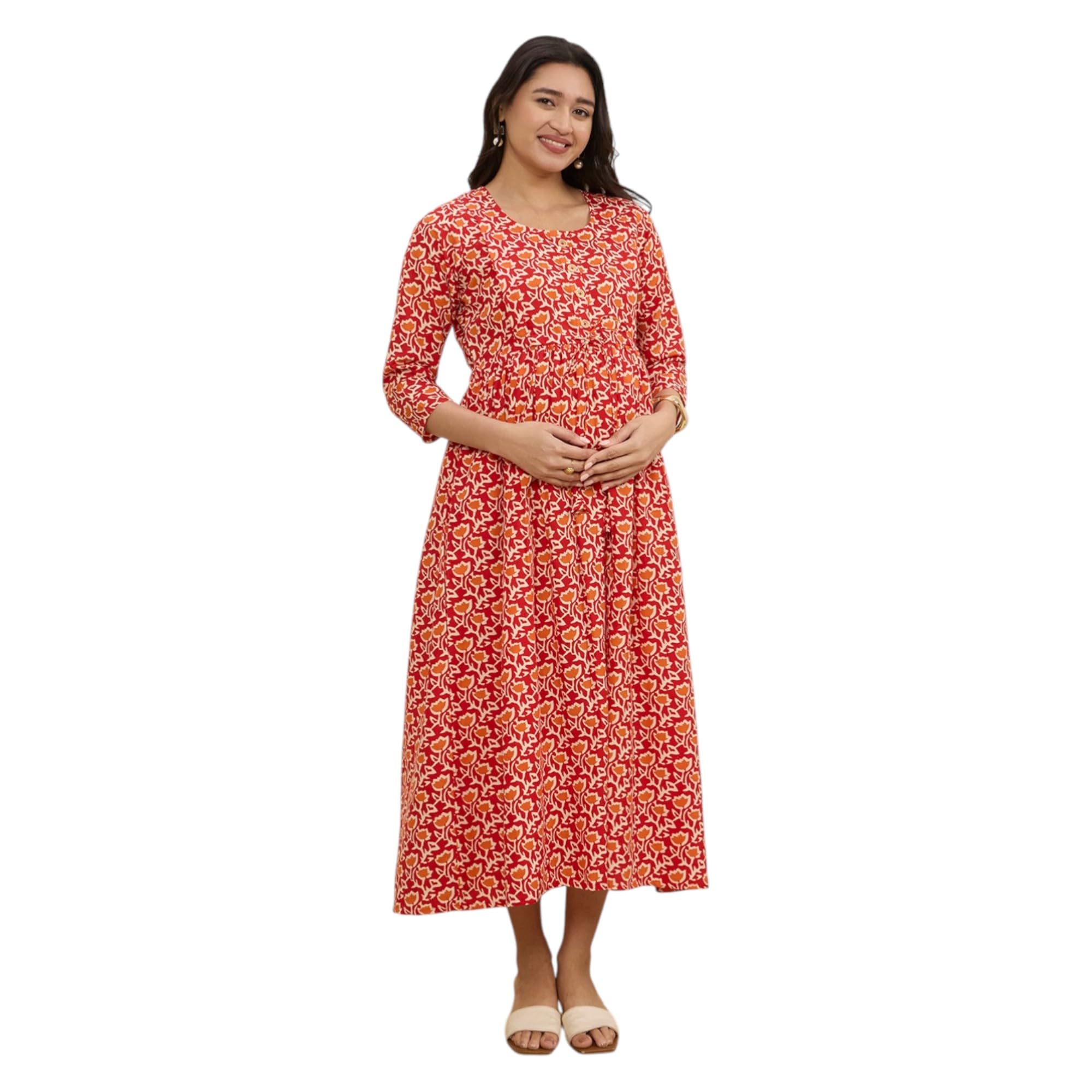Polyester Maternity Feeding Kurti Dress for Women | Pregnancy Dress with Concealed Zippers for Nursing | Soft Breathable Fabric | Comfortable Calf-Length Outfit for Office-image-18