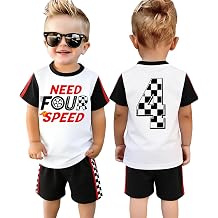GLIGLITTR 4th Birthday Boy Outfit Need Four Speed Birthday T-Shirts and Race Car Shorts Set Kids 4 Year old Summer Clothes