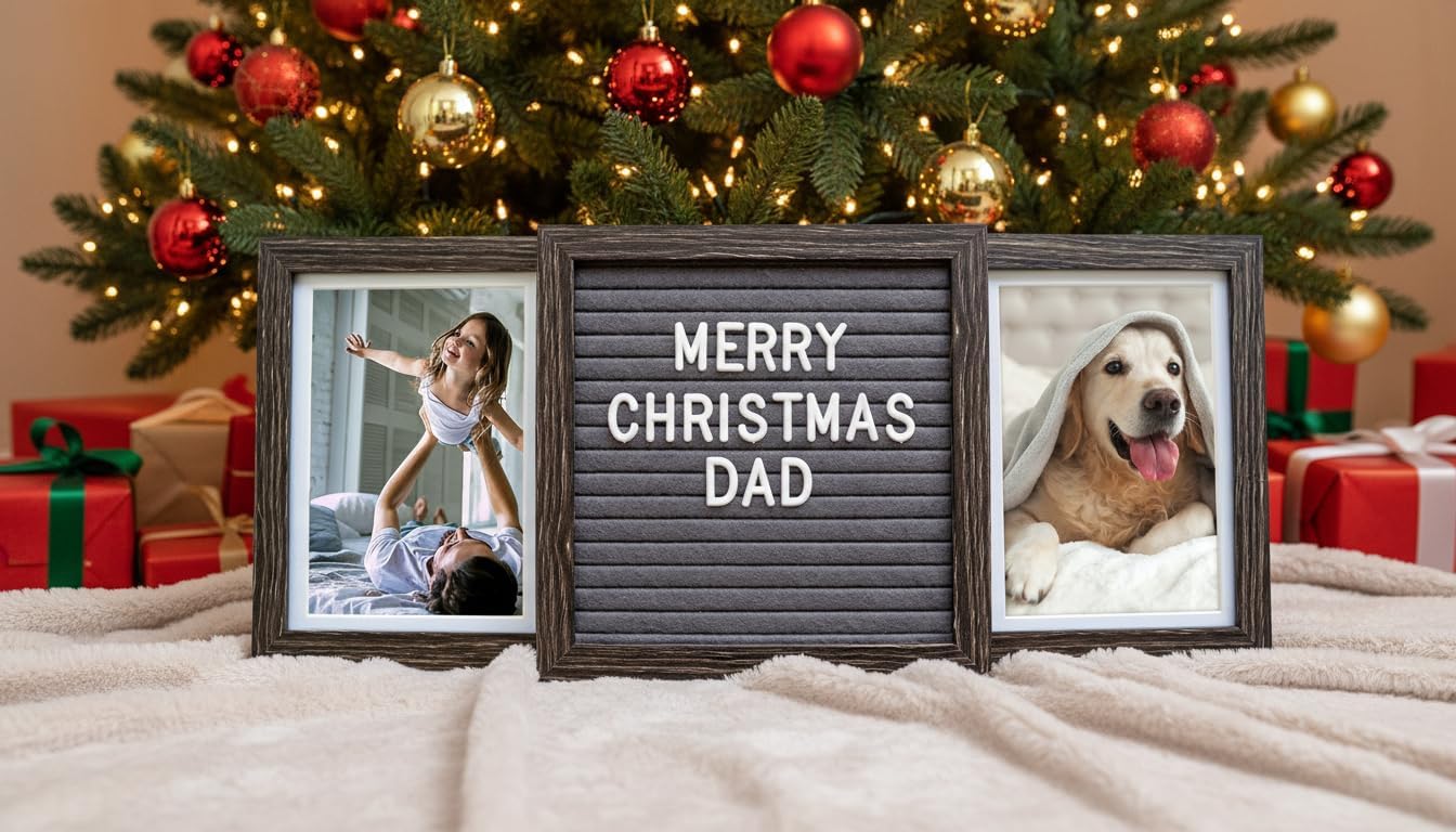 Custom Picture Frames – Personalized Picture Frame in Brown – Custom Photo Gifts for Dad, Mom, Grandpa, or Papa – Two 6x4 Photos with Customizable Felt Letter Board – Keepsake for Family Memories