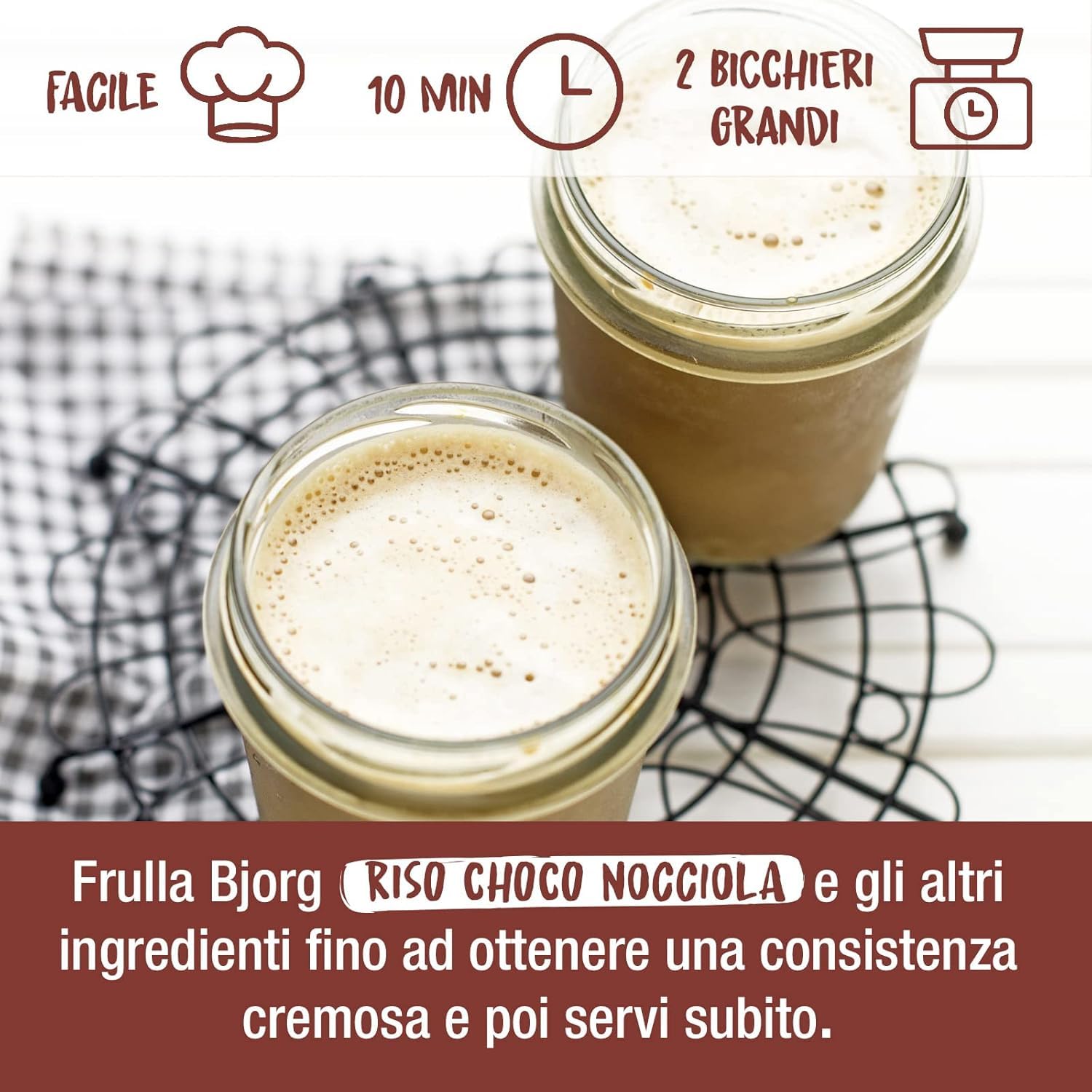 BJORG Bevanda di Riso al Cioccolato e Nocciole, Bevanda Vegetale a Basso Contenuto di Grassi, Ideale per Ricette Dolci, Senza Glutine, Gusto Goloso, Vegan, Prodotto in Italia, 12 x 1L