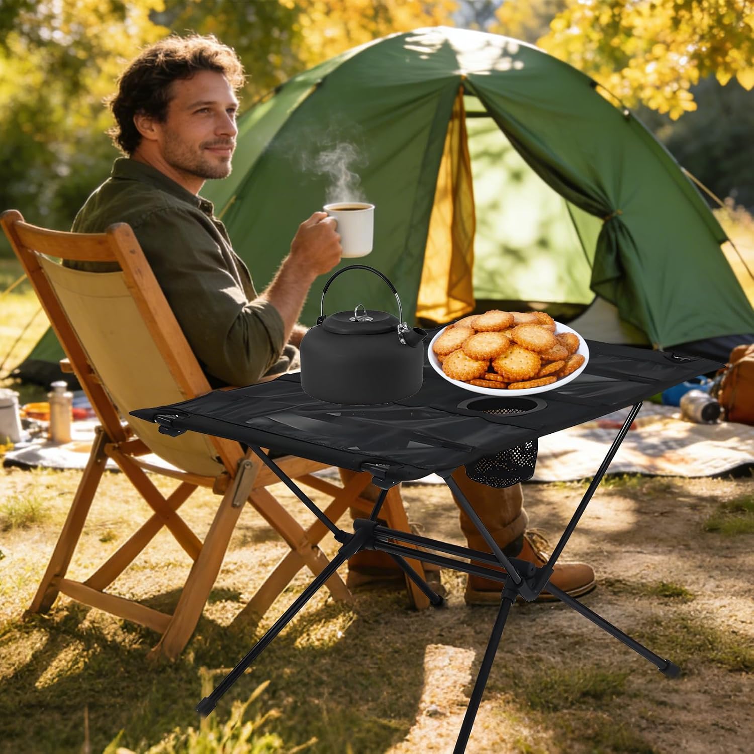 Ultralight Camping Table - 1.6 LBS Portable Folding Mesh Table with 2 Cup Holders & Carry Bag, Compact Backpacking Table for Camping, Picnic, Beach, Fishing & Outdoor Adventures