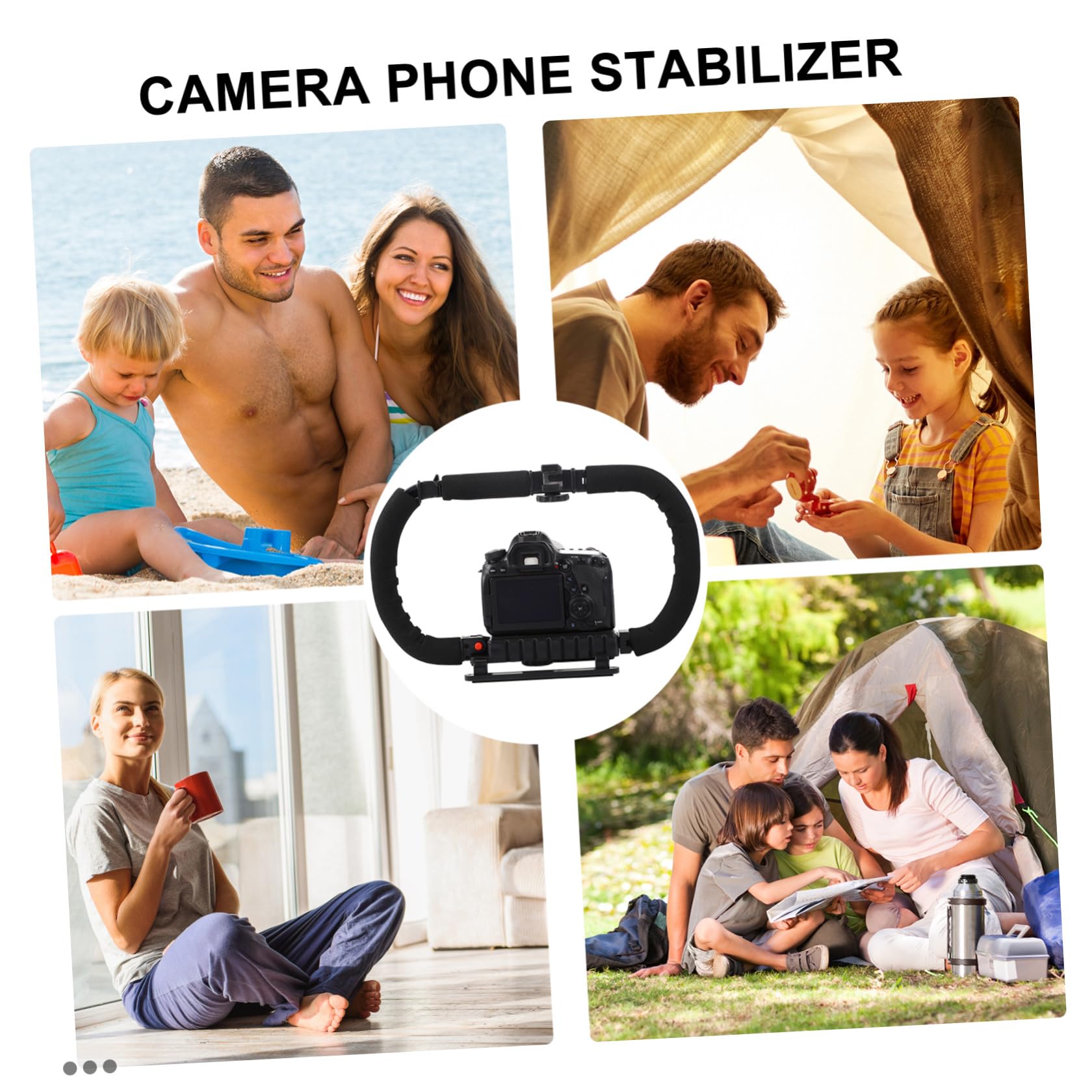 Amosfun Estabilizador de Cámara Portátil para Móvil y Dv 3 Zapatas Frías, Soporte Ergonómico de Plástico y Esponja para Grabación Estable