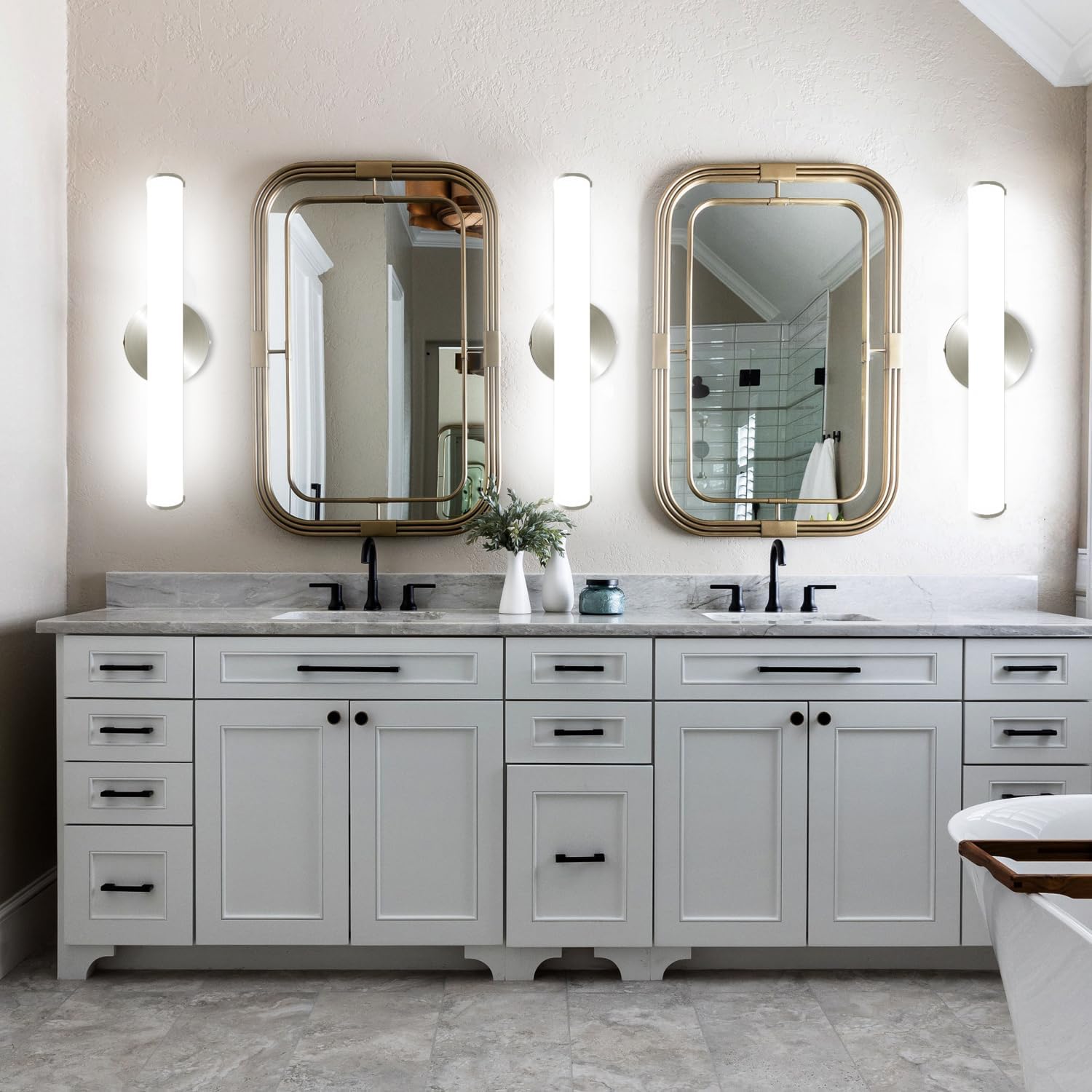 OOWOLF 2 Pack LED Vanity Light Bar for Bathroom, Dimmable Bathroom Light Fixtures 17.3inch 12W 1200LM Over Mirror Lighting Fixture Wall Sconce Modern Vanity Lighting 4000K Brushed Nickel