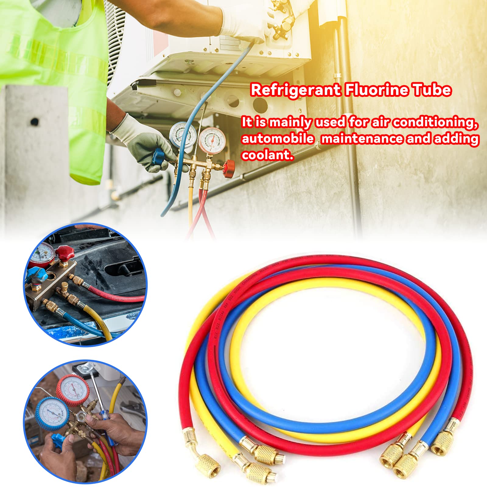 Tubo di riempimento per refrigerante aria condizionata 60 "per R134a R12 R2 R502, (600-3000) PSI fluoruro AC tubo di riempimento 1/4" SAE filo di segnalazione (3 colori)