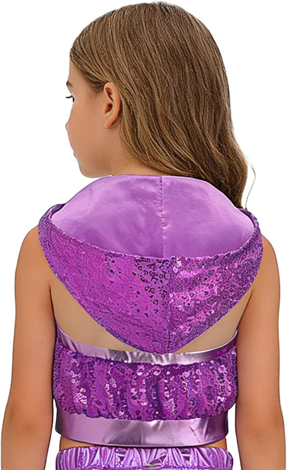 ACSUSS Kids Girls Sequin Hoodie Vest Jacket Disco Hip Hop Jazz Dance Crop Top Sleeveless Shiny Zip Up Waistcoat