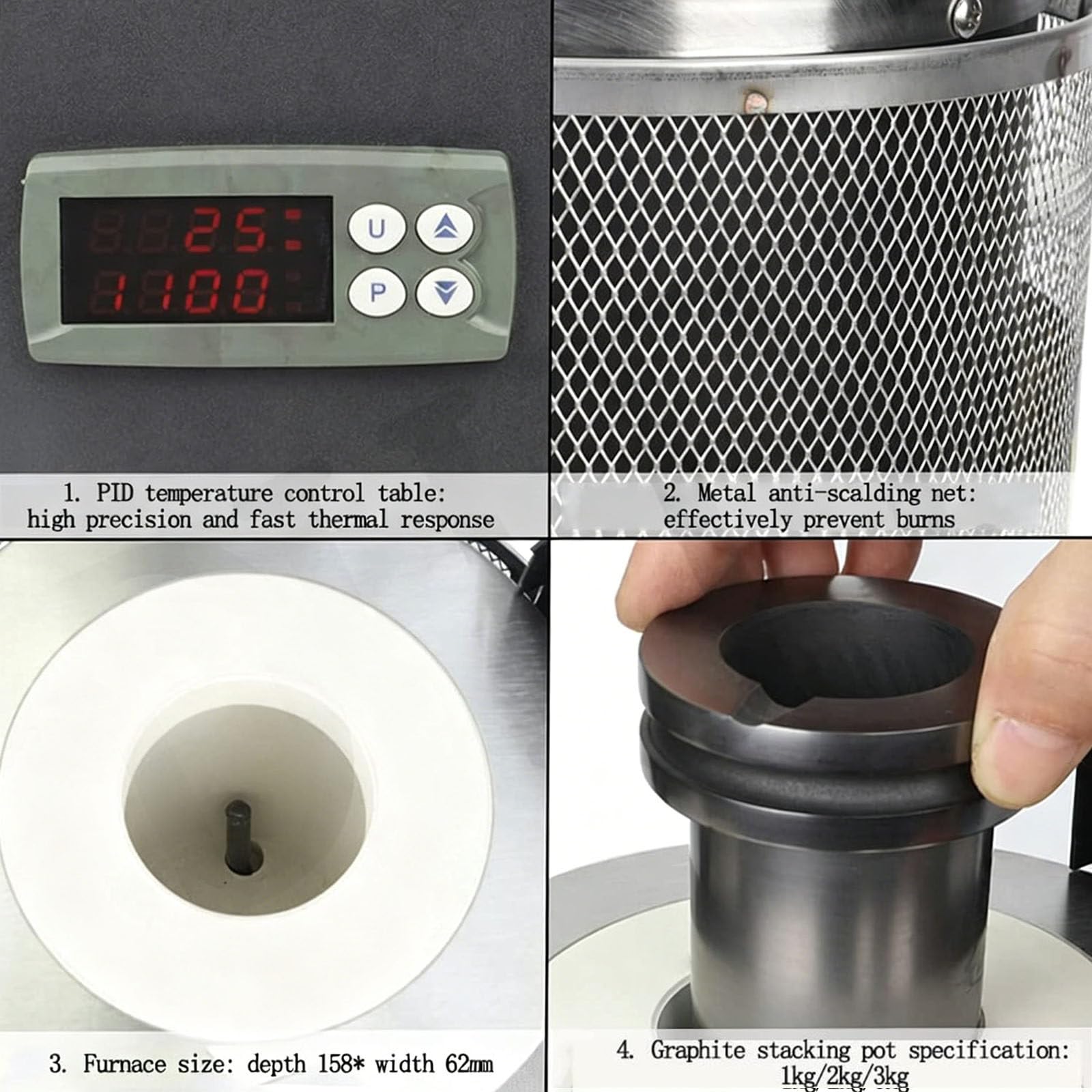 Piec Do Topienia Złota, 1150℃/2102℉, Cyfrowa Maszyna Do Wytopu Metali, Z Tyglem Grafitowym, Do Rafinacji Odlewów Metali Szlachetnych: Złota, Srebra, Cyny, Aluminium Red-1kg
