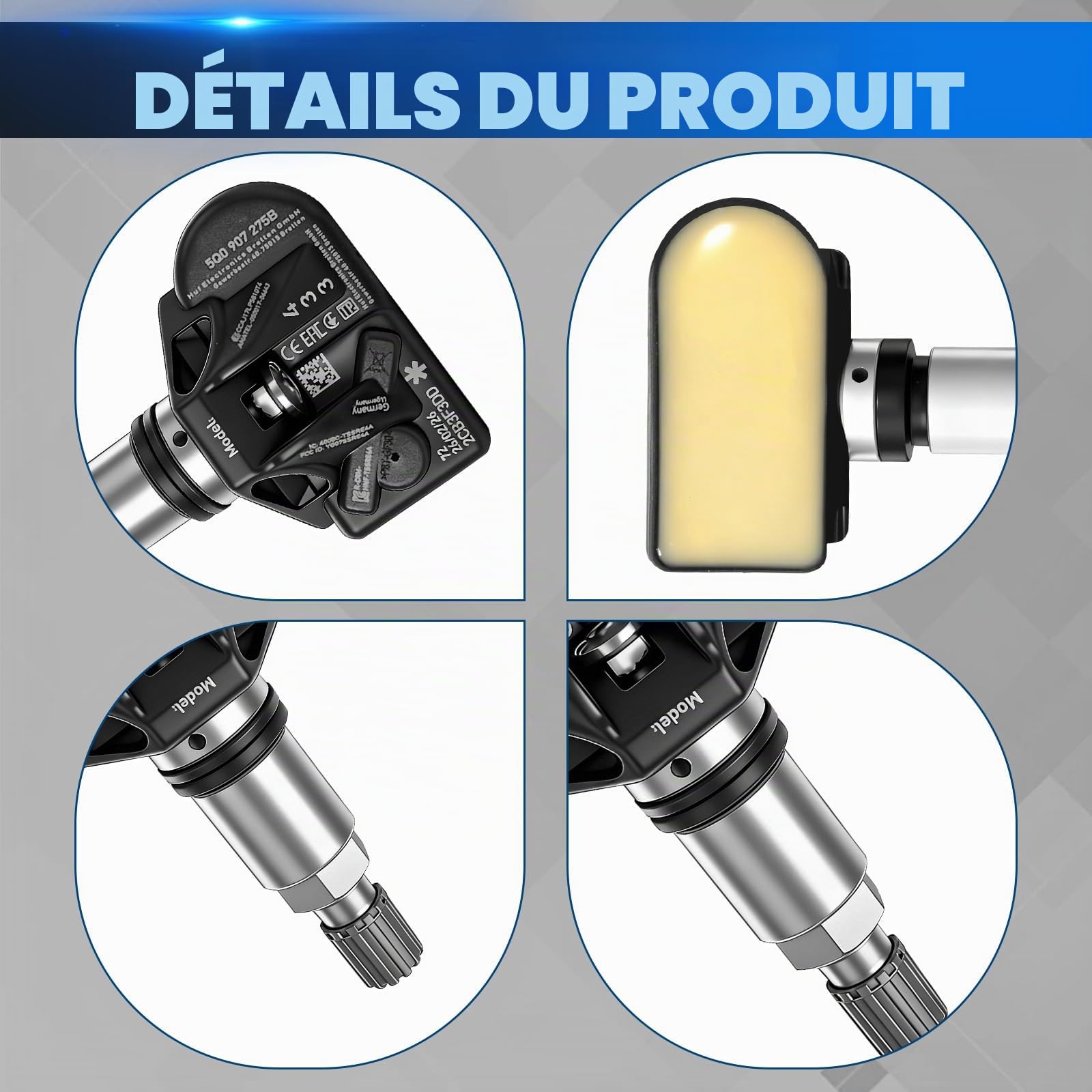 Capteur de Pression des Pneus Compatible avec Porsche Skoda Seat A3 A4 A5 A6 A7 Q1 Q2 Q3 Q4 Q5 Q7 RDKS TPMS 5Q0907275B, 5Q0998270B 4 Pièces