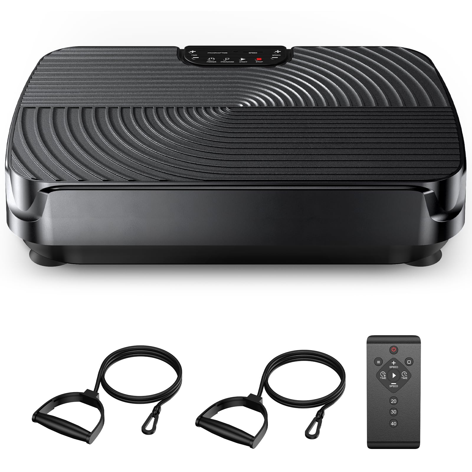 Vibrationsplatte 2025, Rüttelplatte Sport für Zuhause mit Widerstandsbänder, Leise Motor, rutschfest, 140kg Belastbar, für Fettverbrennung, Muskelentspannung, Stressabbau, Blutkreislauf