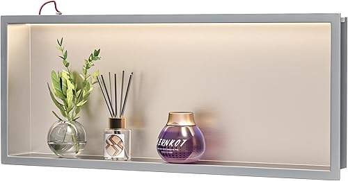 Miniatura 16 de Hornacina de acero inoxidable con iluminación LED, impermeable, no necesita azulejos, repisa empotrada para baño, instalación sobre montaje, 24 x 12