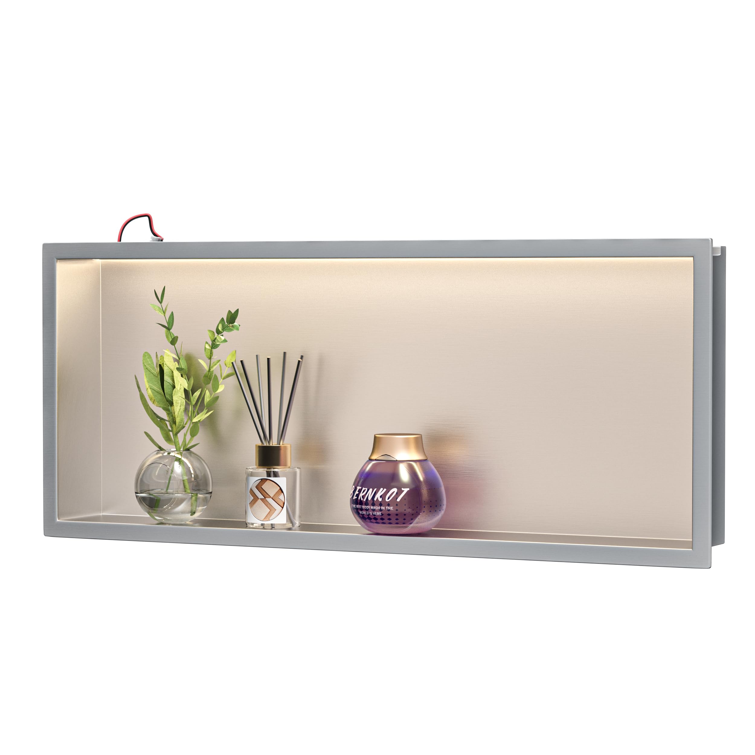 Nicho de baño impermeable con luz LED y acero cepillado para ducha sin azulejos